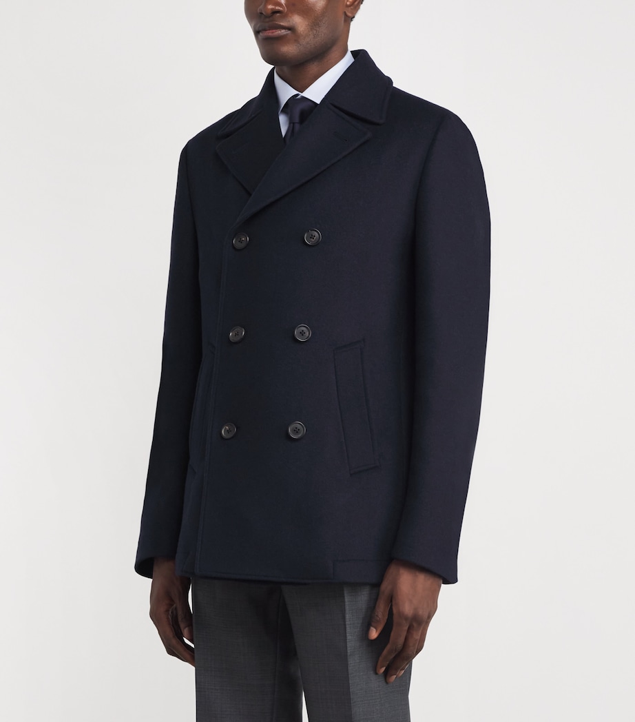 Wool-Silk-Cashmere Pea Coat 001 NAVY BLUE Image 3