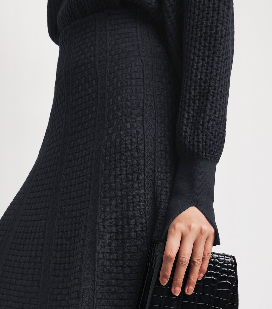 Molli Womens Virgin Wool-Blend Basket-Weave Midi Skirt Midnight Deep Black Image 3
