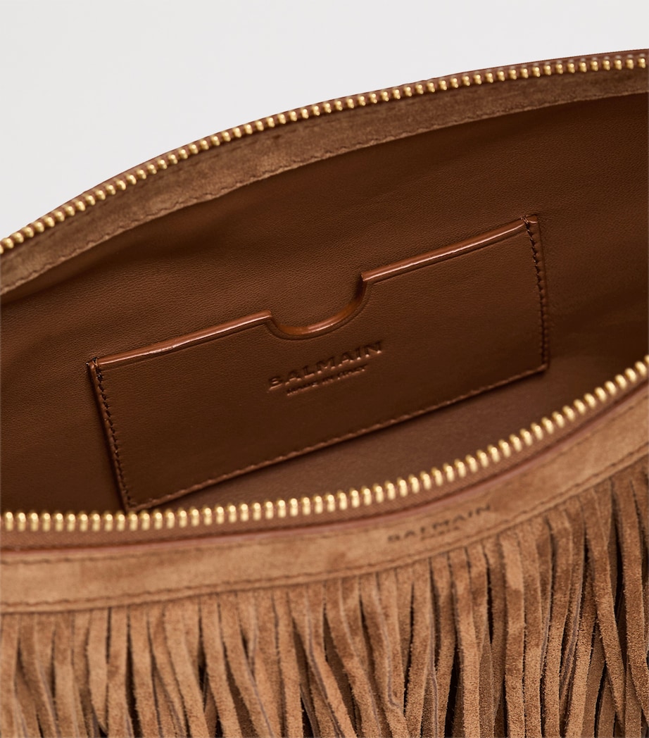 Balmain Suede Fringe Ébène Shoulder Bag Marron Image 5