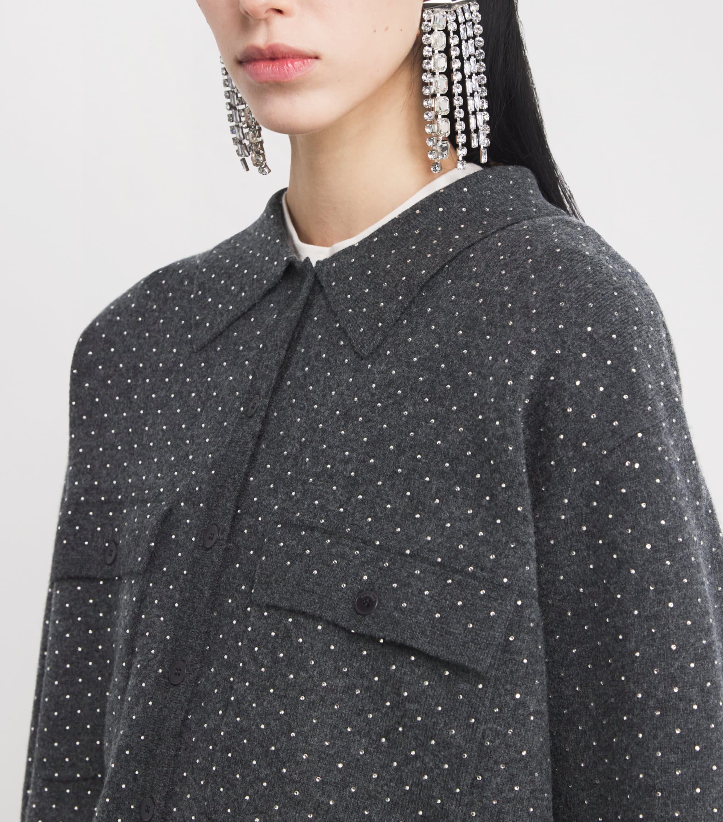 Crystal-Embellished Cardigan CHARCOAL GREY Image 6