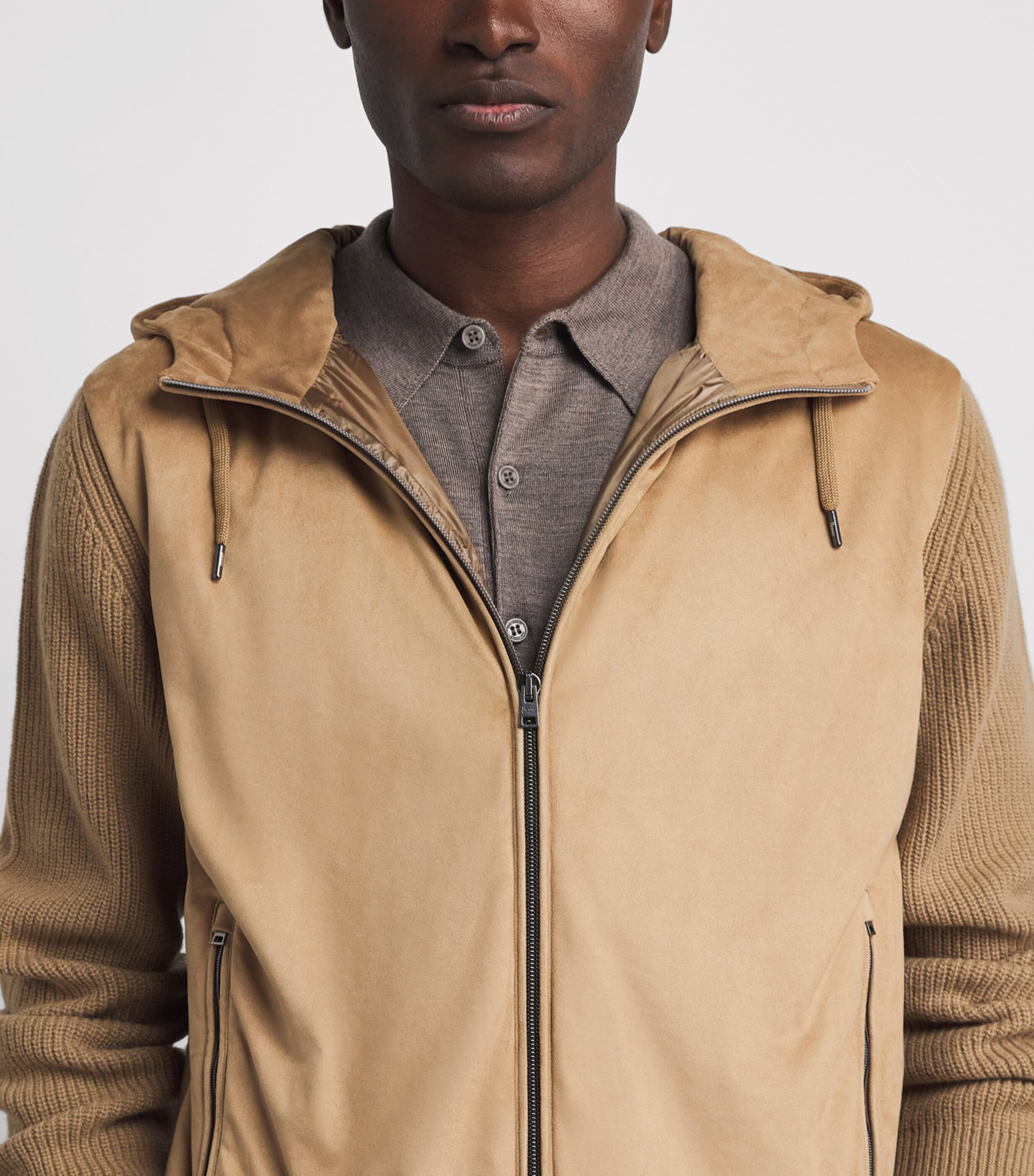 Herno Mens Wool Hybrid Hooded Jacket Cammello Image 3