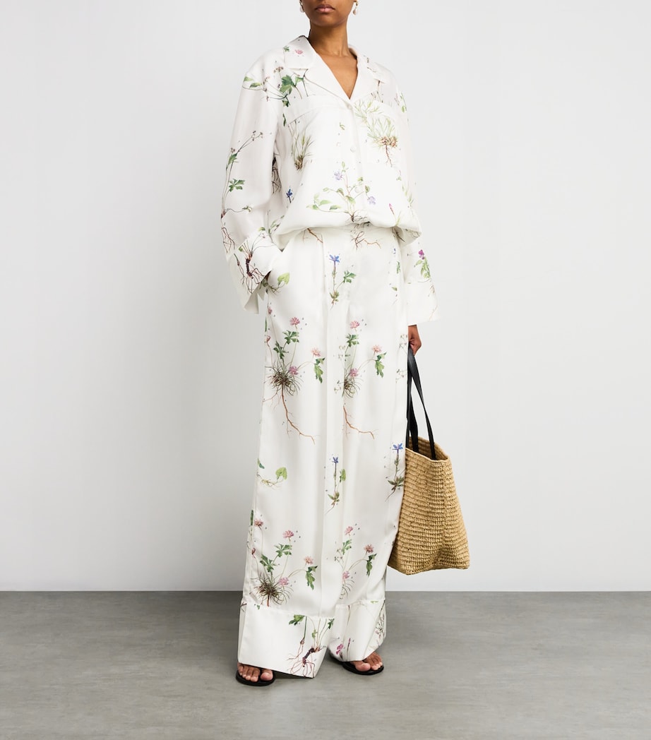 Silk Wide-Leg Trousers BOTANICAL GRDN WHITE Image 2