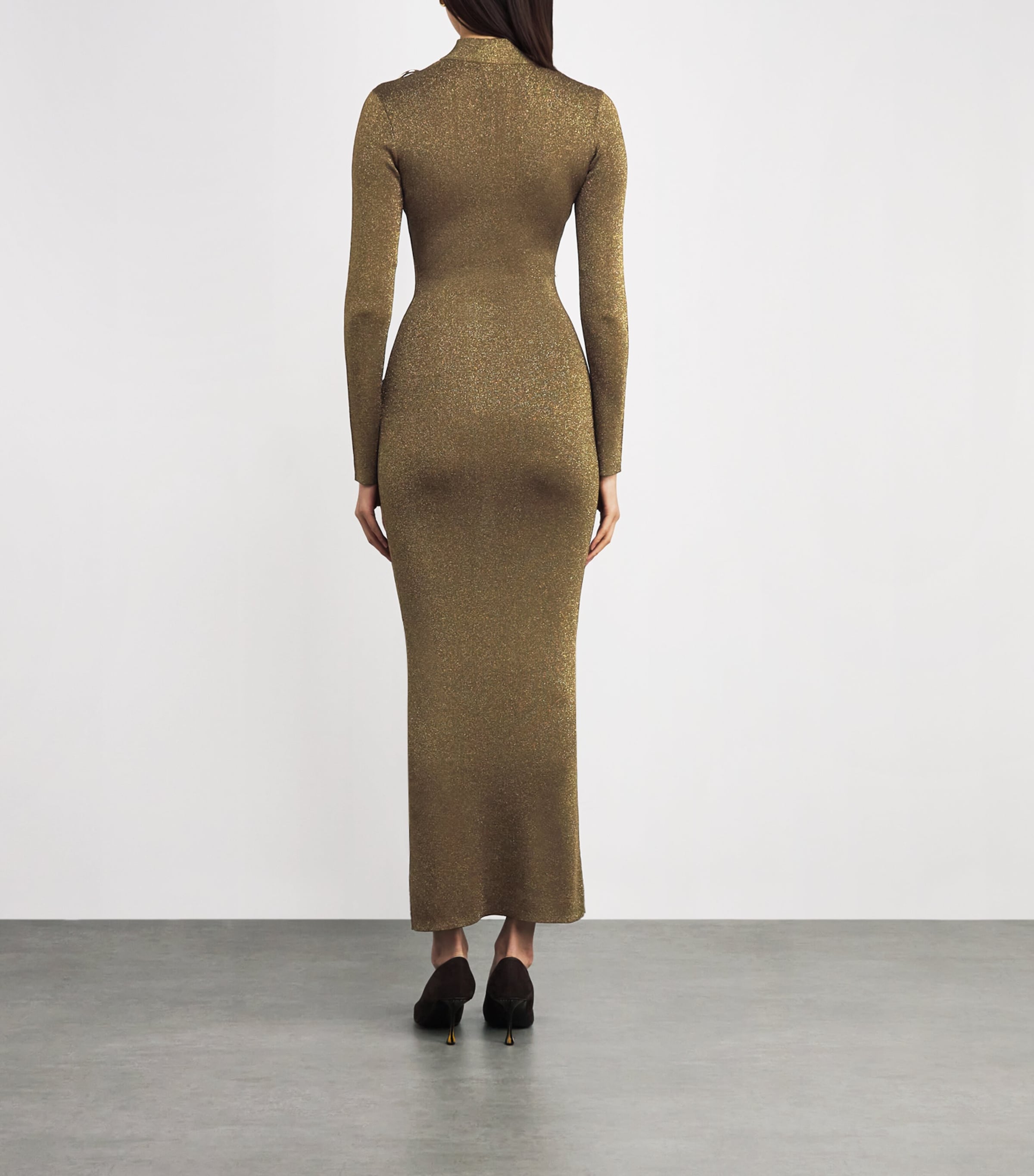 Metallic Knit Draped Maxi Dress KHAKI Image 3