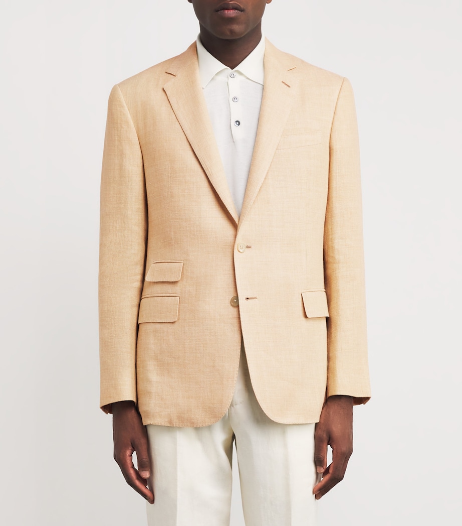 Ralph Lauren Purple Label Mens Linen-Silk Kent Blazer Tan Multi Image 3
