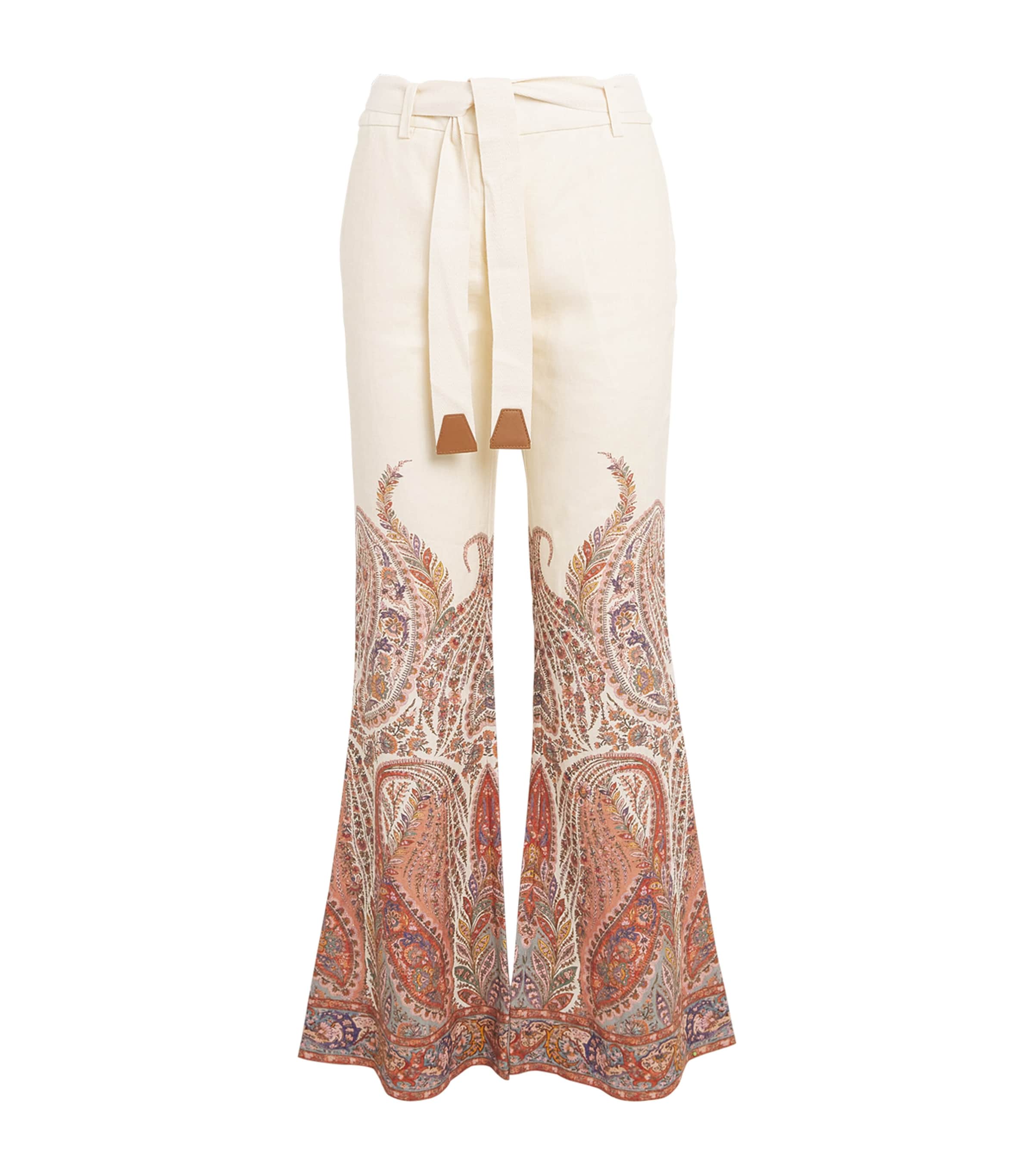 Zimmermann Rhiannon Multicolor Flared Pants With Drawstring Waist And Paisley Print In Cotton Woman In Brown
