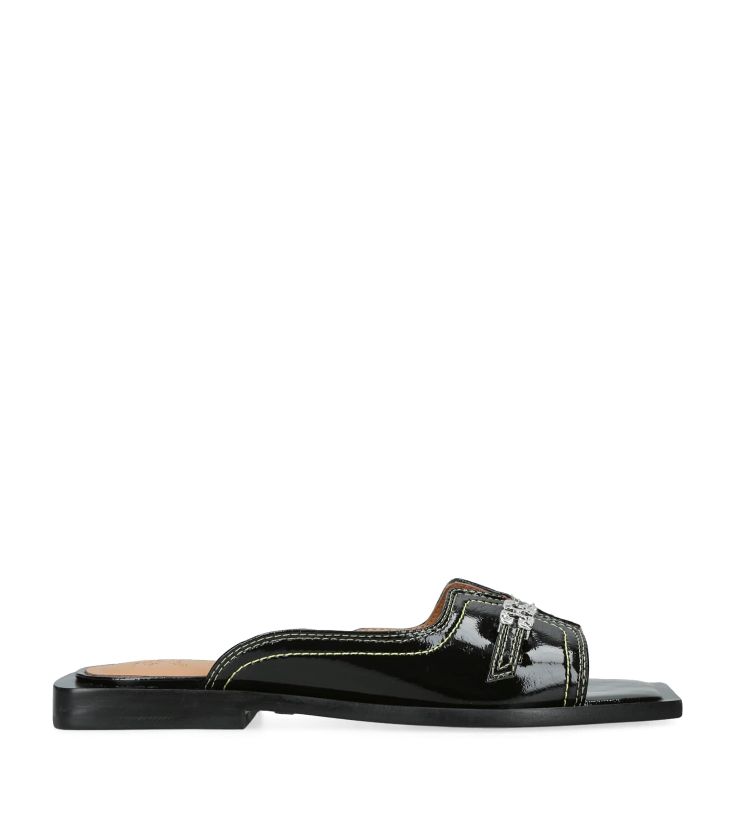 GANNI Patent Butterfly Flat Sandals Black Image 1