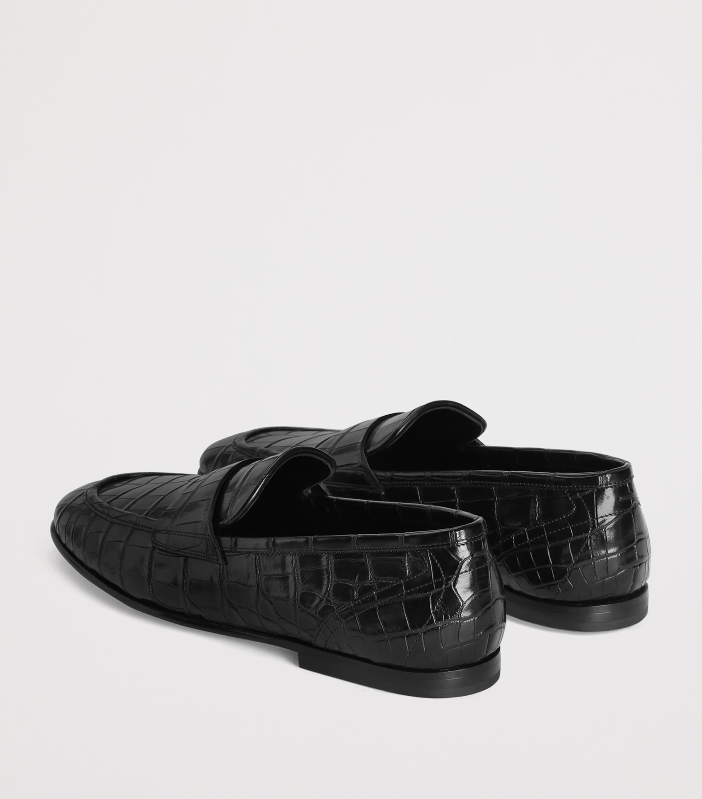 Dolce&Gabbana Leather Croc-Embossed Loafers Black Image 3