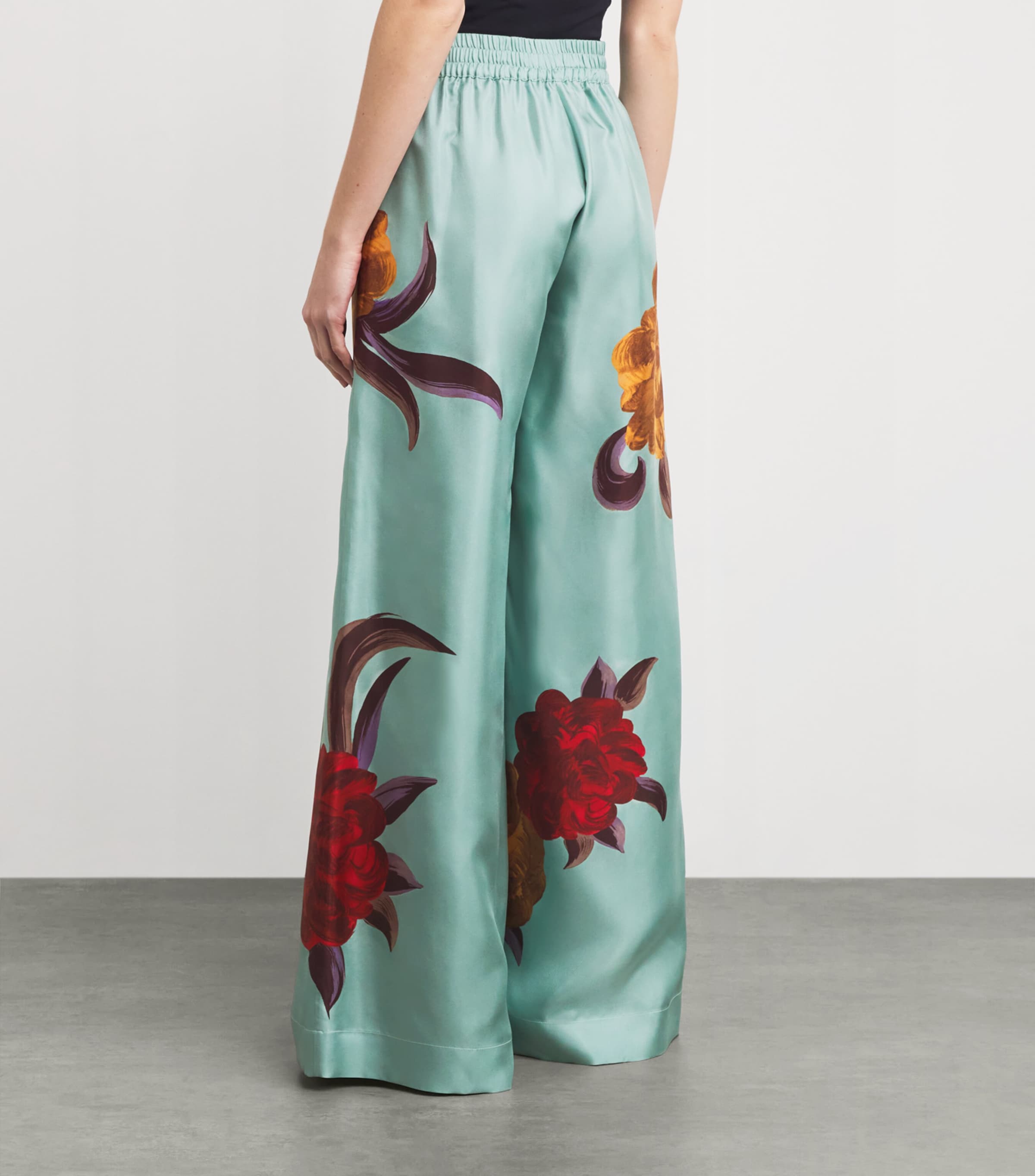Silk Wide-Leg Palazzo Trousers BU01PEONY PLACEE Image 4