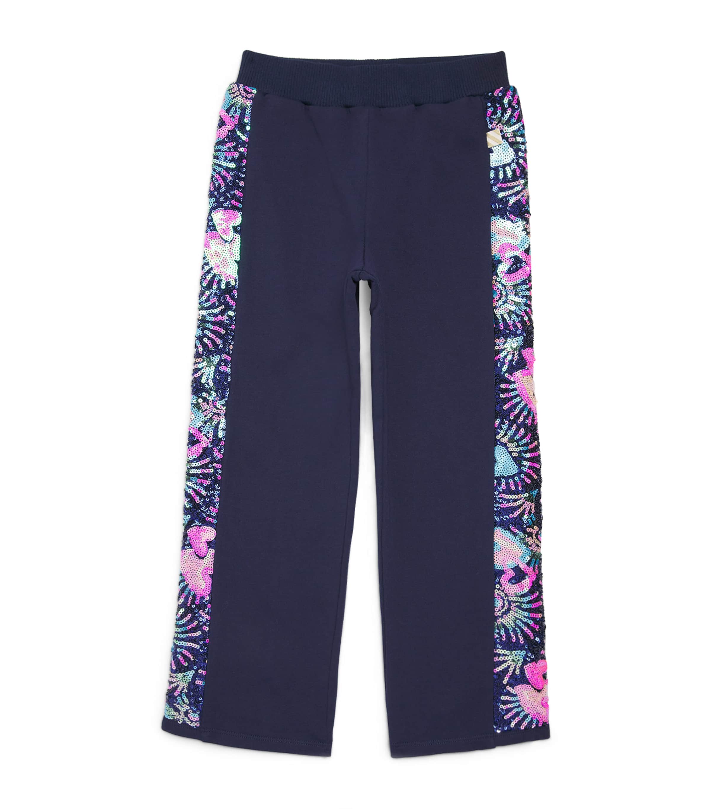 Sequinned Floral Sweatpants (8-12 Years) NAVY Image 1