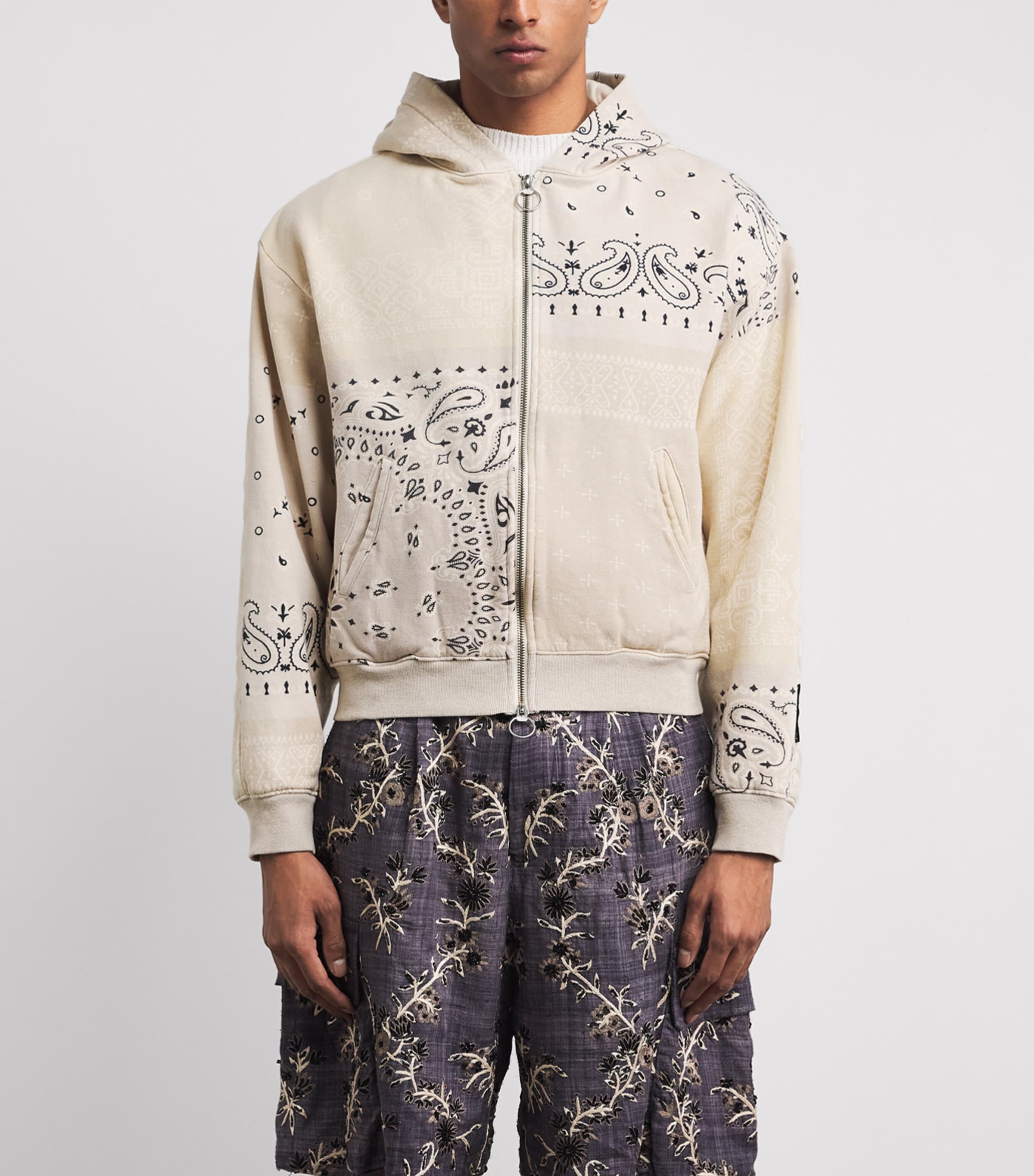 Kapital Mens Cotton Quilted Bandana Hoodie Ecru Image 4