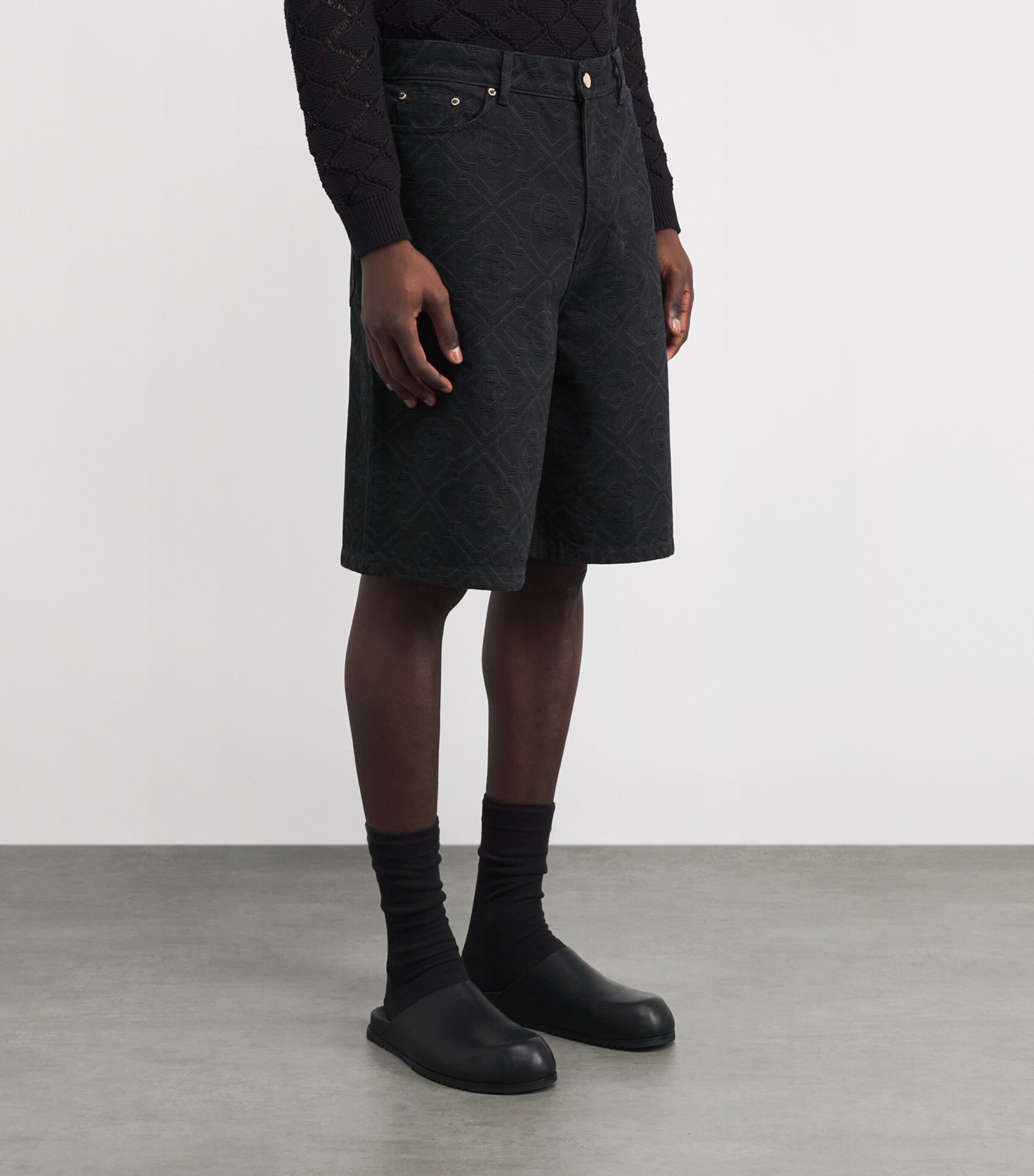 Laser Monogram Denim Shorts BLACK LASER Image 3