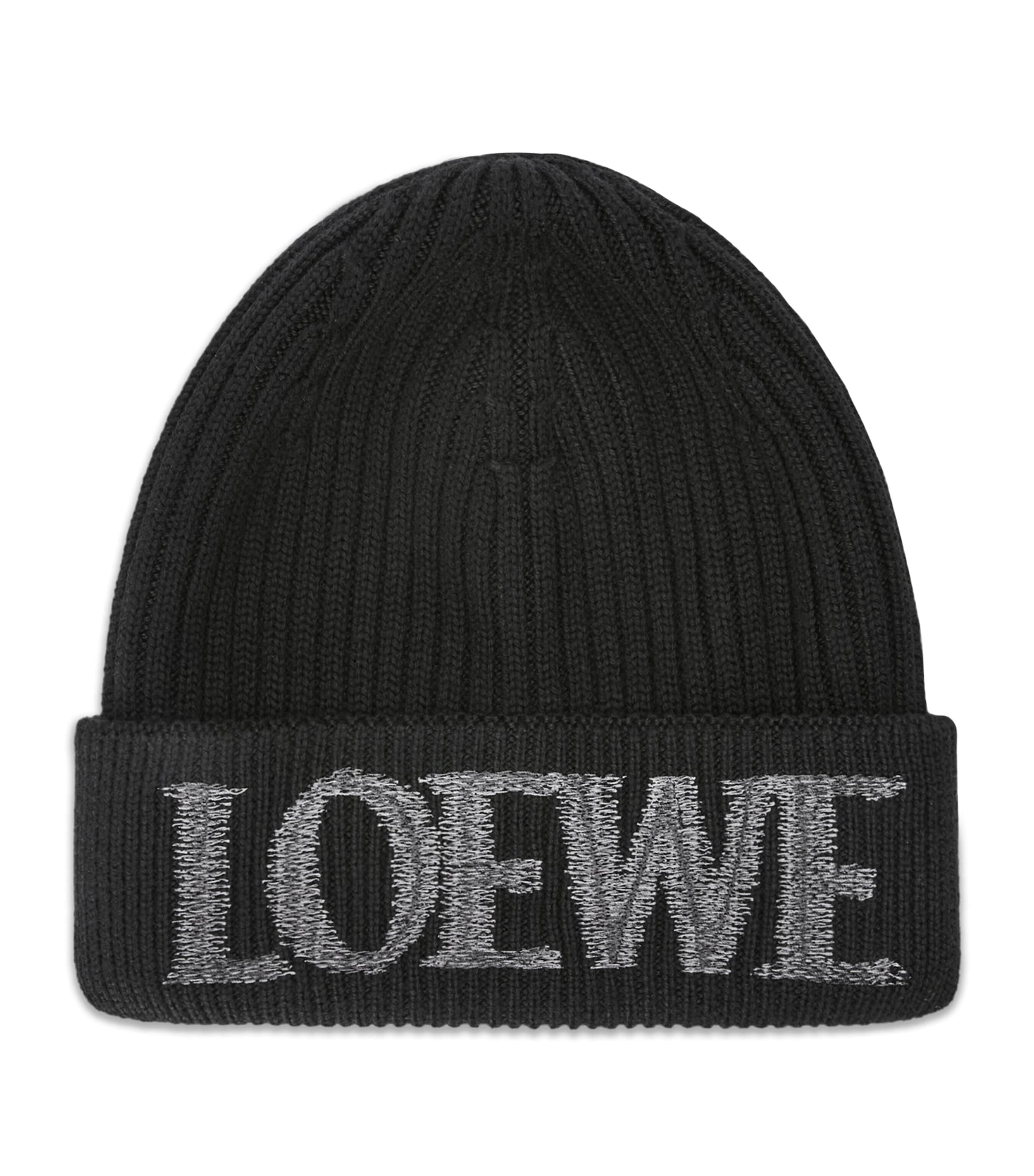 Loewe Wool Embroidered-logo Beanie In Black