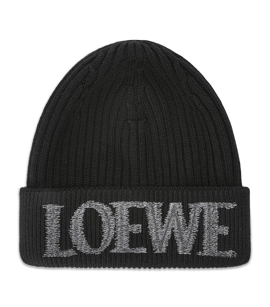 Wool Embroidered-Logo Beanie BLACK Image 1
