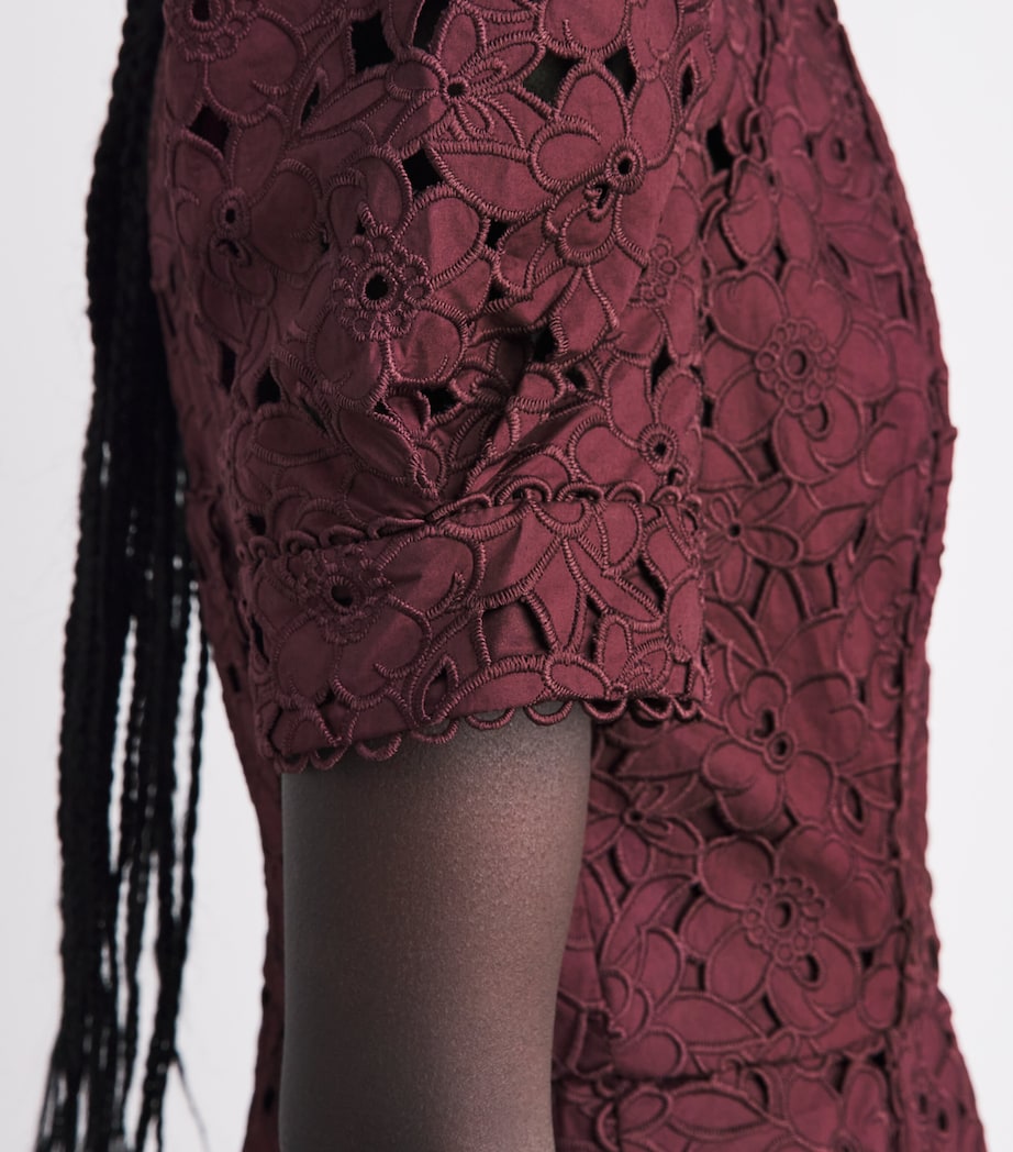 Rebecca Vallance Womens Cotton Broderie Anglaise Kitsu Midi Dress Merlot Image 5