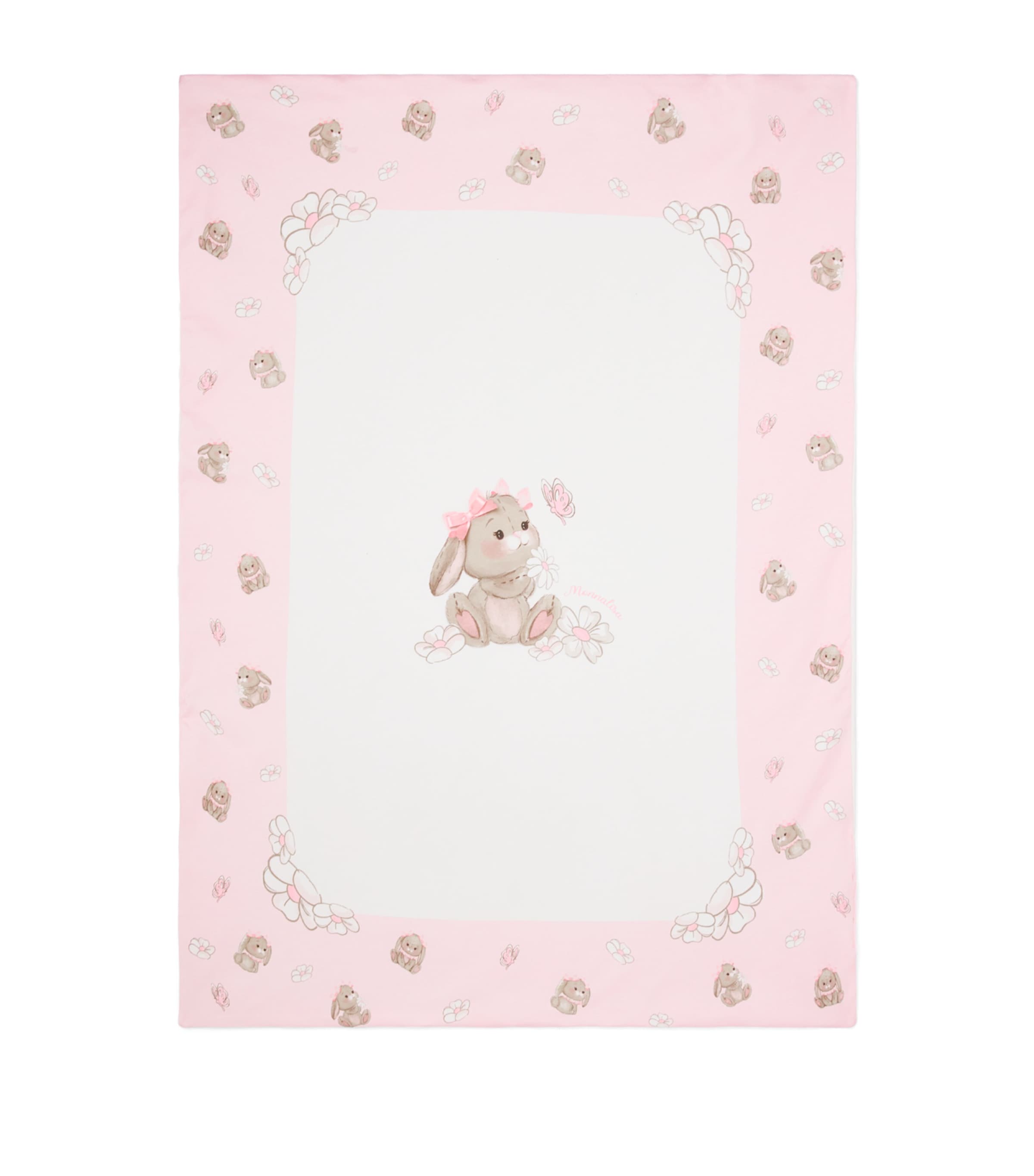 Monnalisa Cotton Bunny Padded Blanket In White
