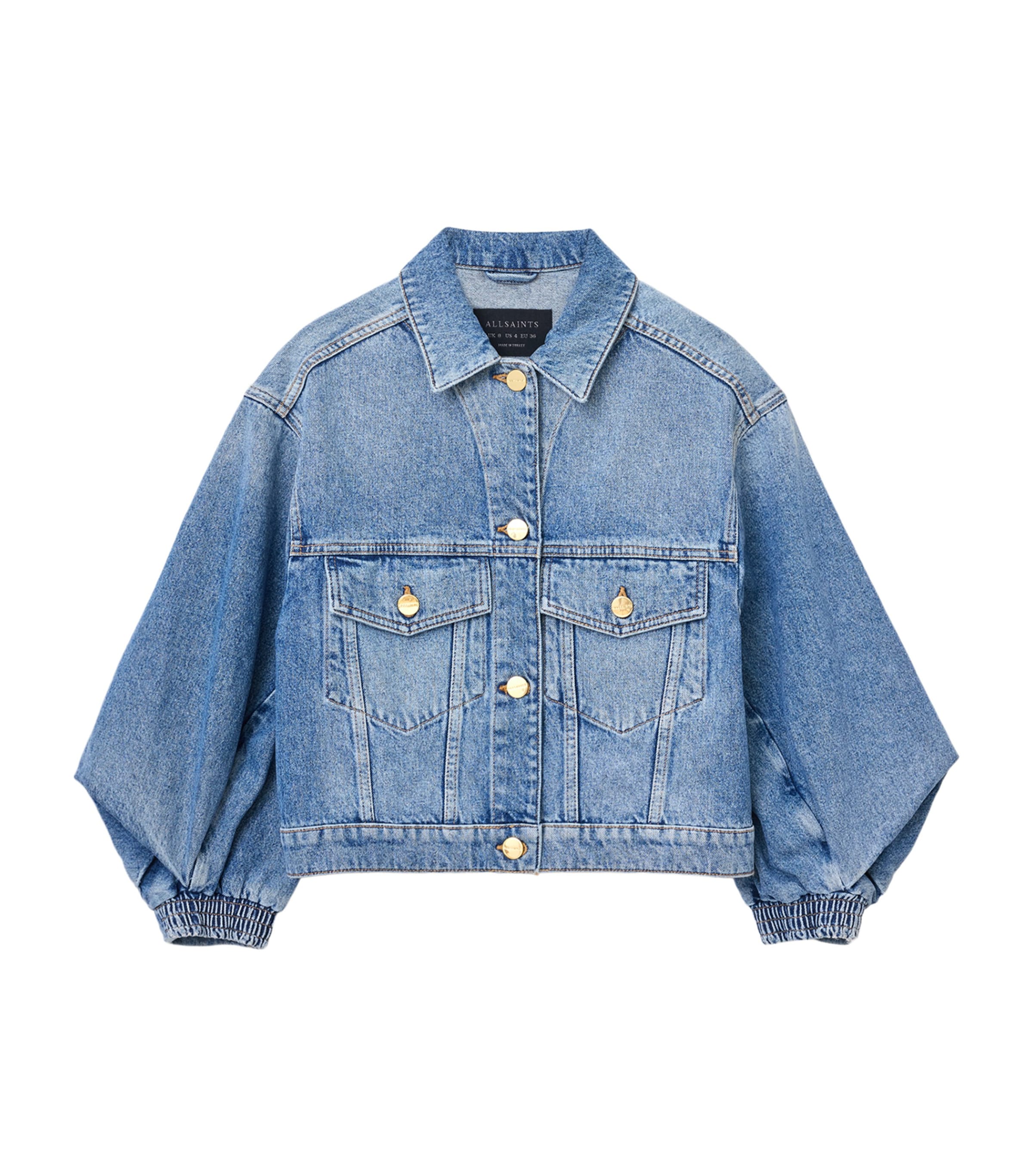 Allsaints Womens Mid Indigo Luca Cropped Denim Jacket In Blue