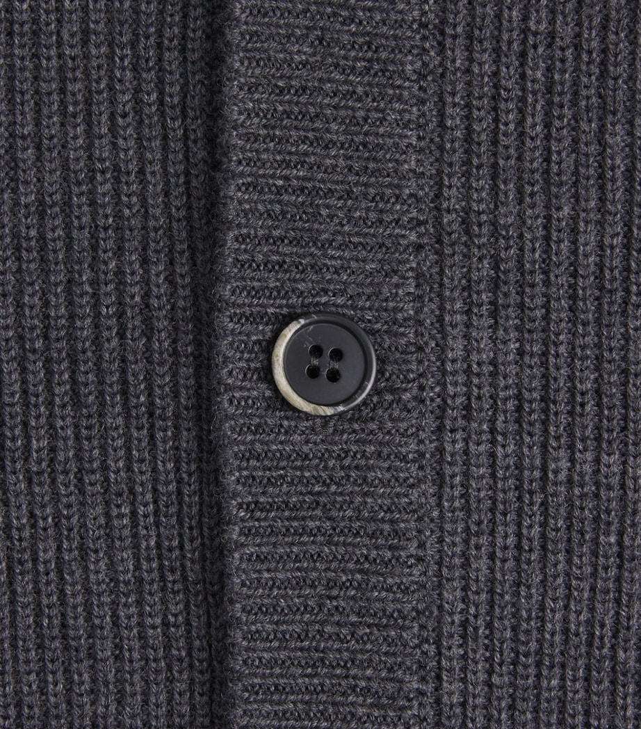 Barena Mens Virgin Wool Ribbed Cardigan Grigio Image 6