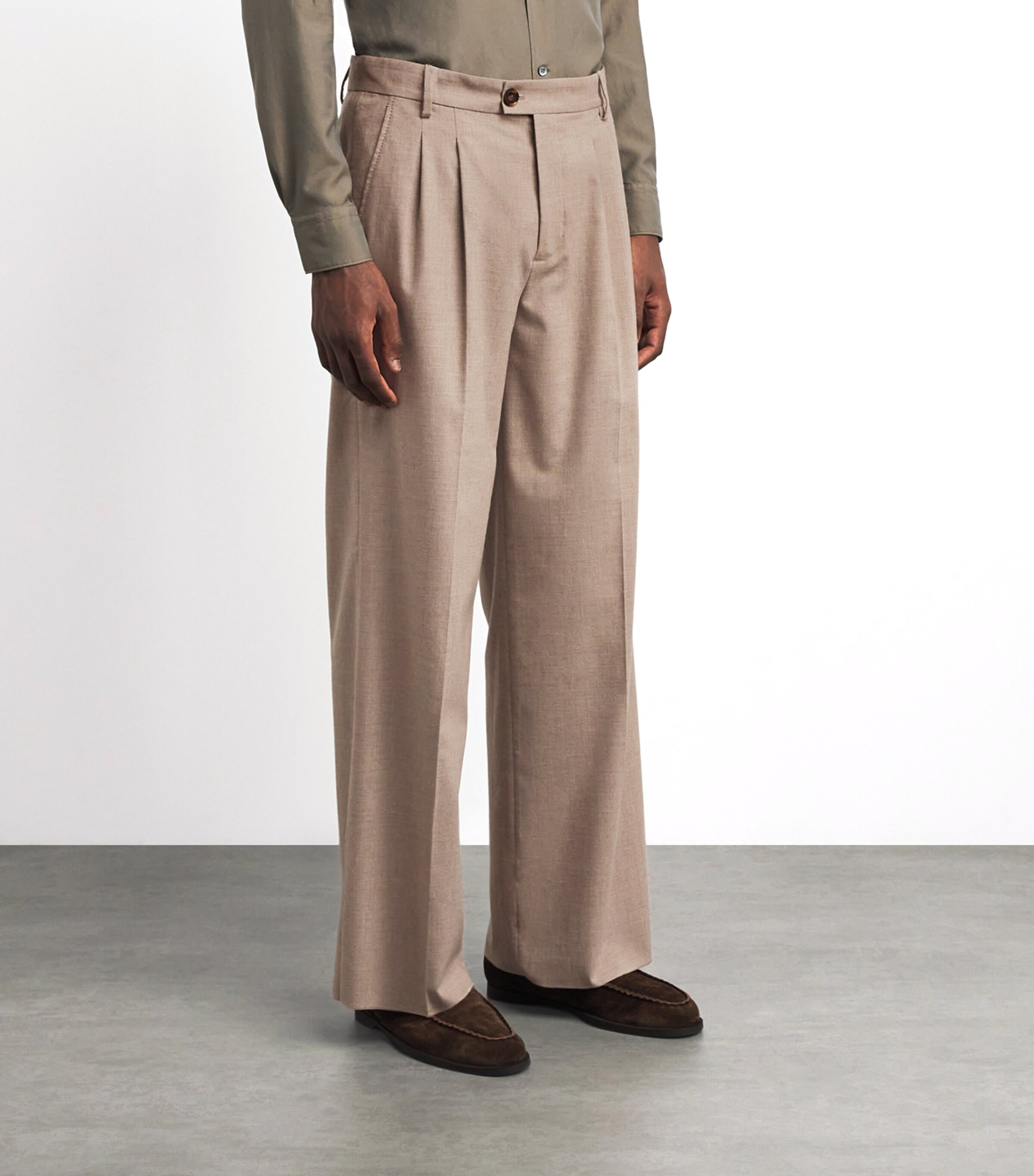 Alan Scott Mens Cashmere Wide-Leg Trousers Natural Image 4