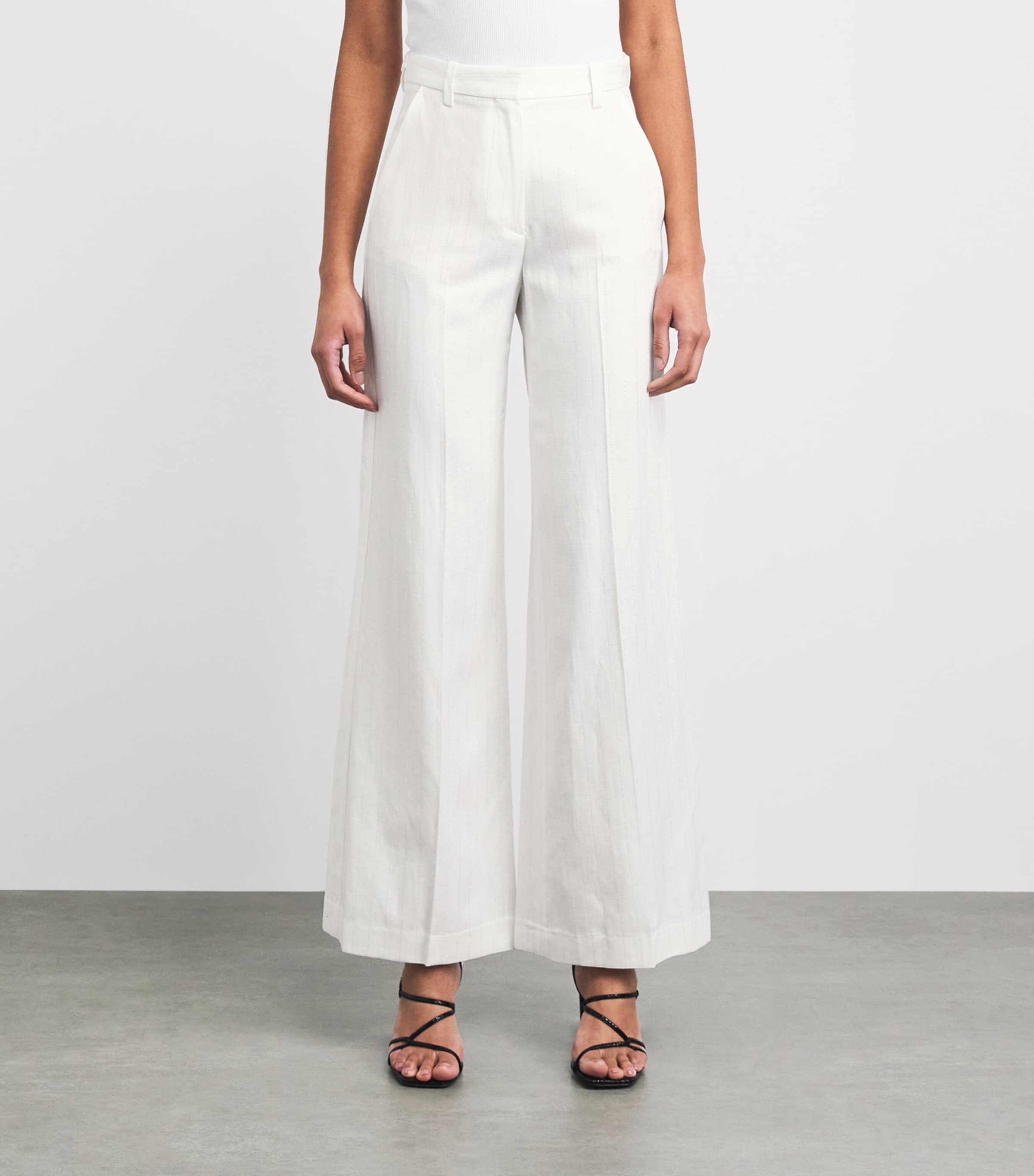 Maje Womens Stripe Wide-Leg Trousers White Image 4