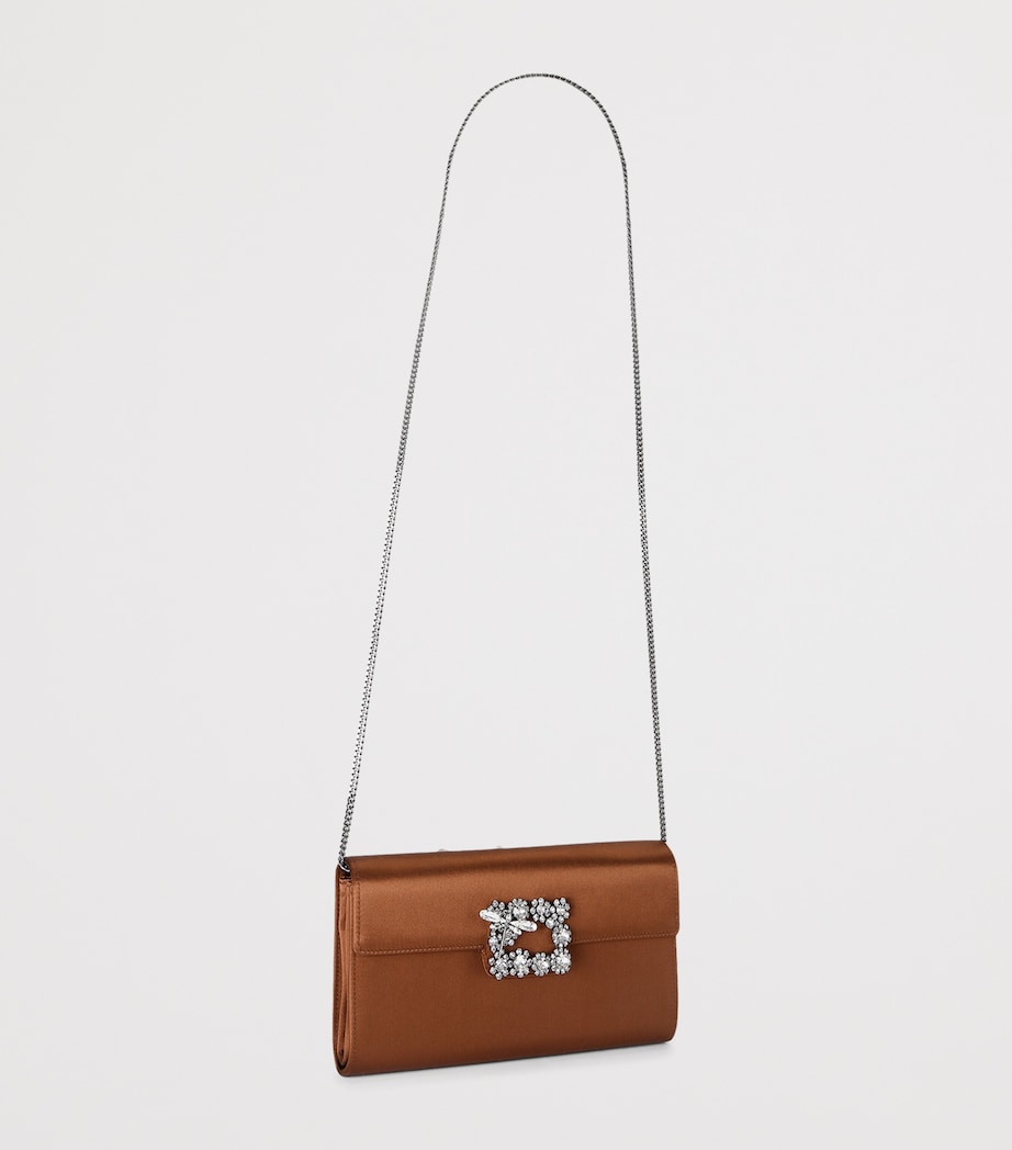 Roger Vivier Satin Efflorescence Envelope Clutch Bag Brown Image 2