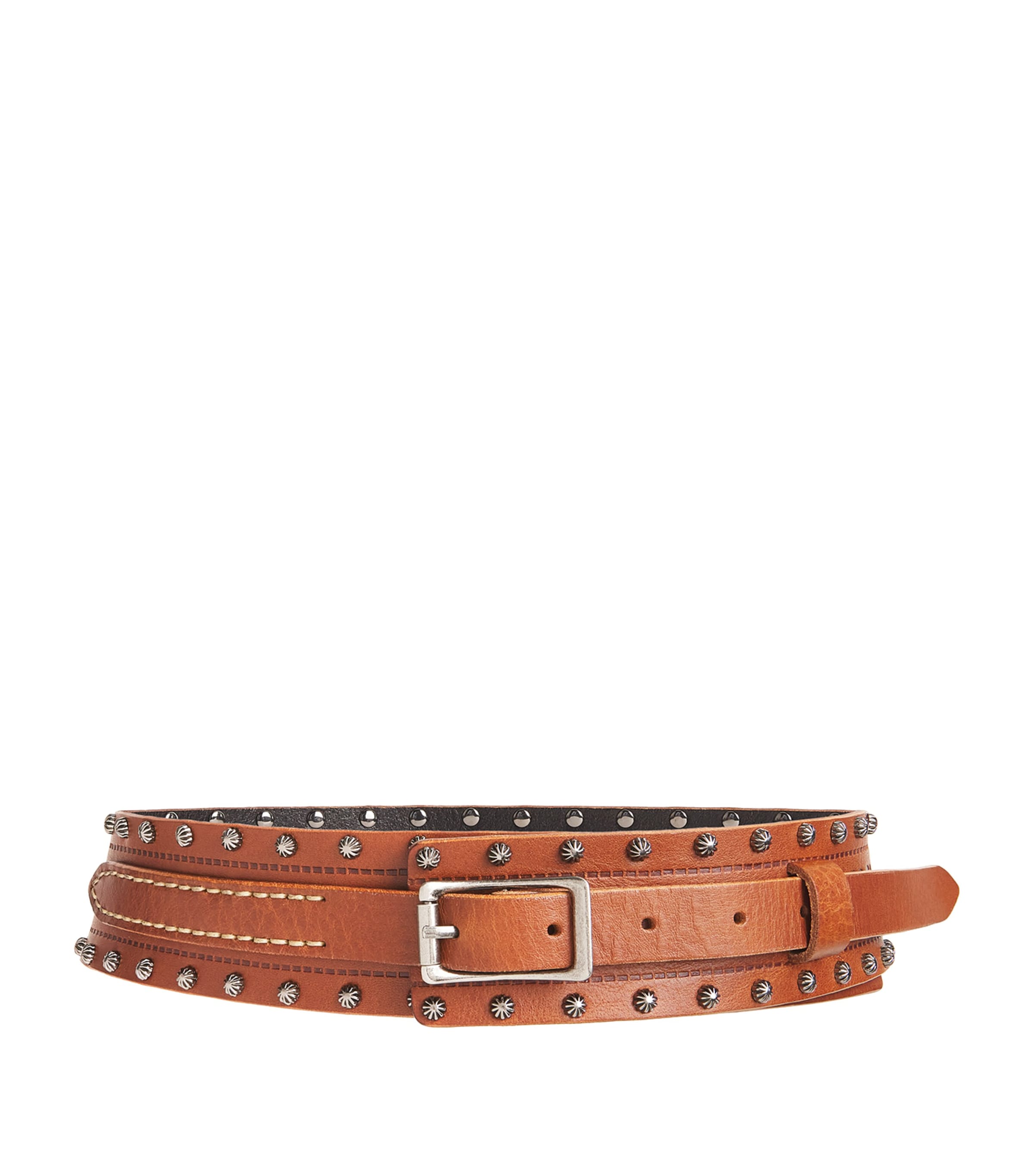 Shop Weekend Max Mara Leather Studded Belt In Brown