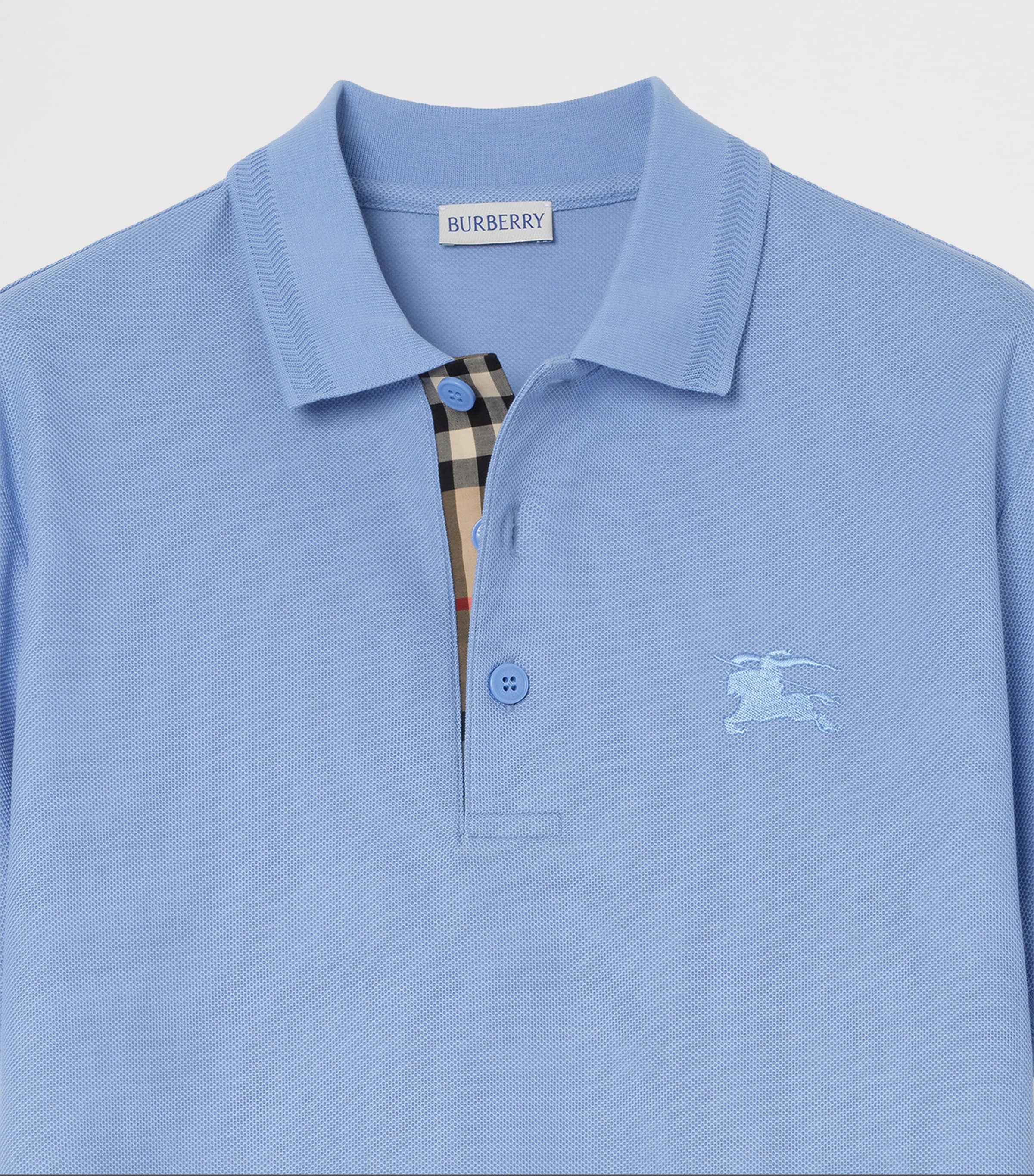 Burberry Mens Cotton Polo Shirt Cornflower Blue Image 4
