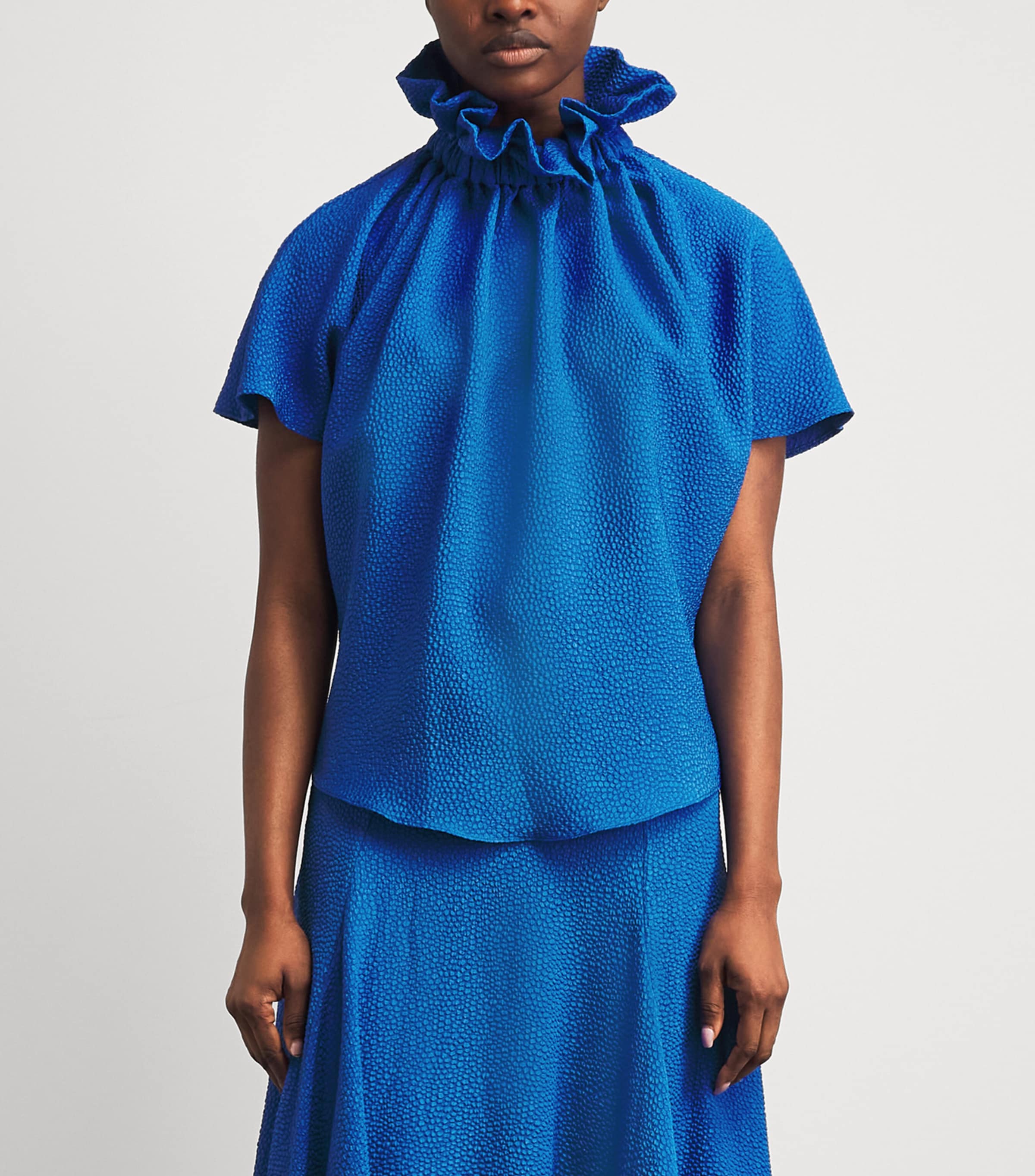Edeline Lee Womens Jacquard Ruff Blouse Royal Blue Image 4