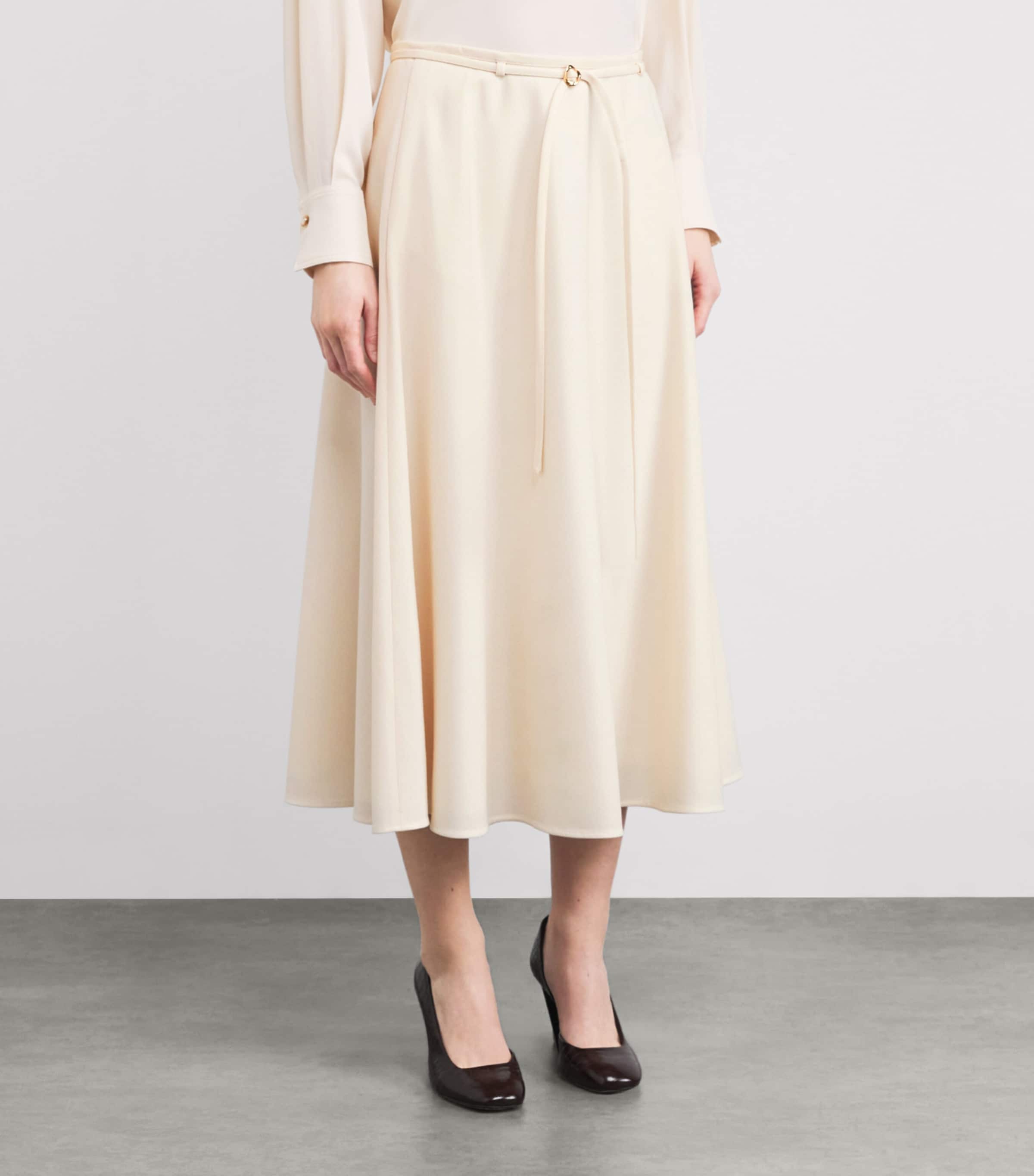 Virgin Wool A-Line Midi Skirt N08 IVORY - BUTTER Image 3