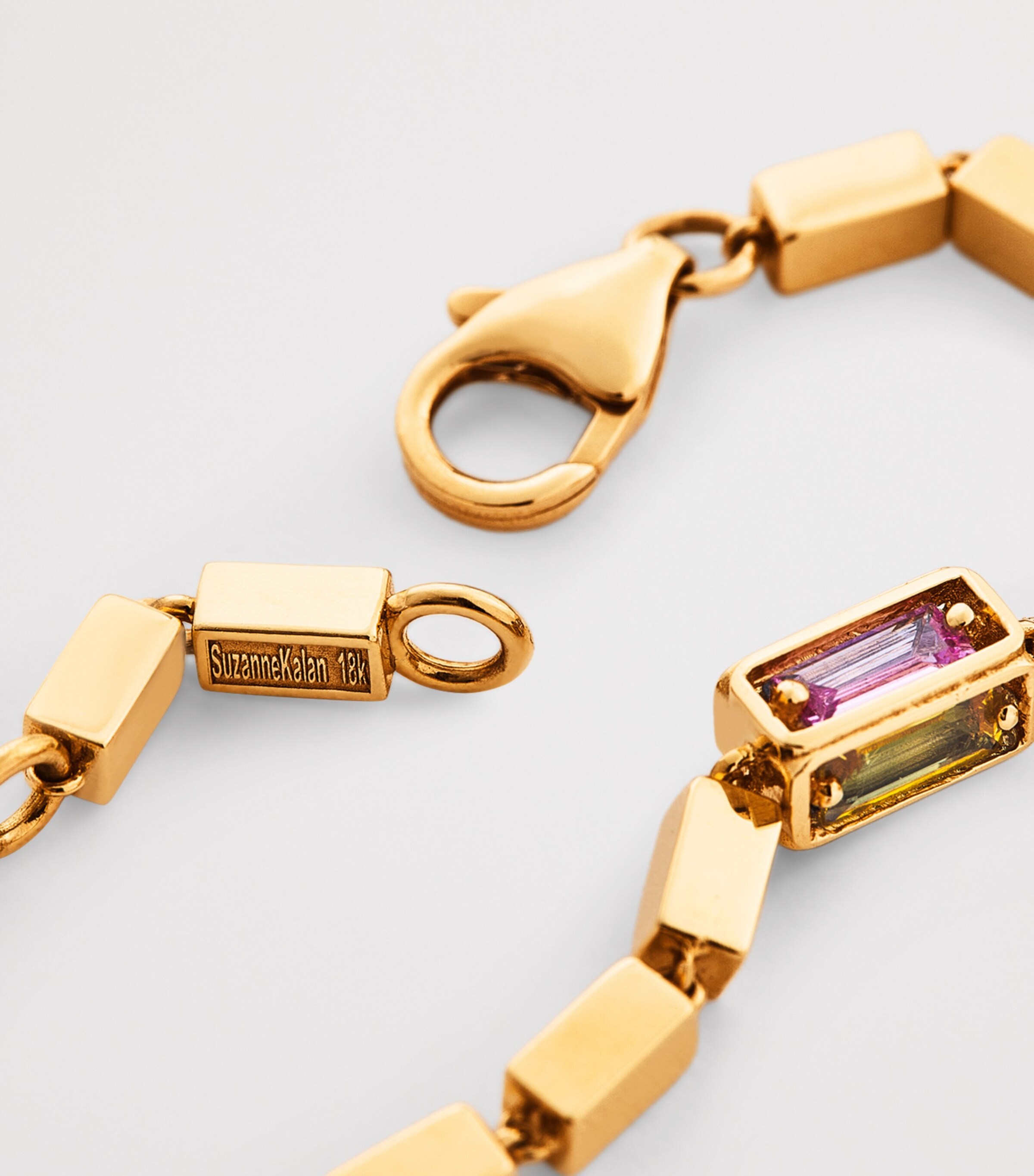 Yellow Gold and Rainbow Sapphire Block-Chain Bracelet 18K YG/PS Image 5