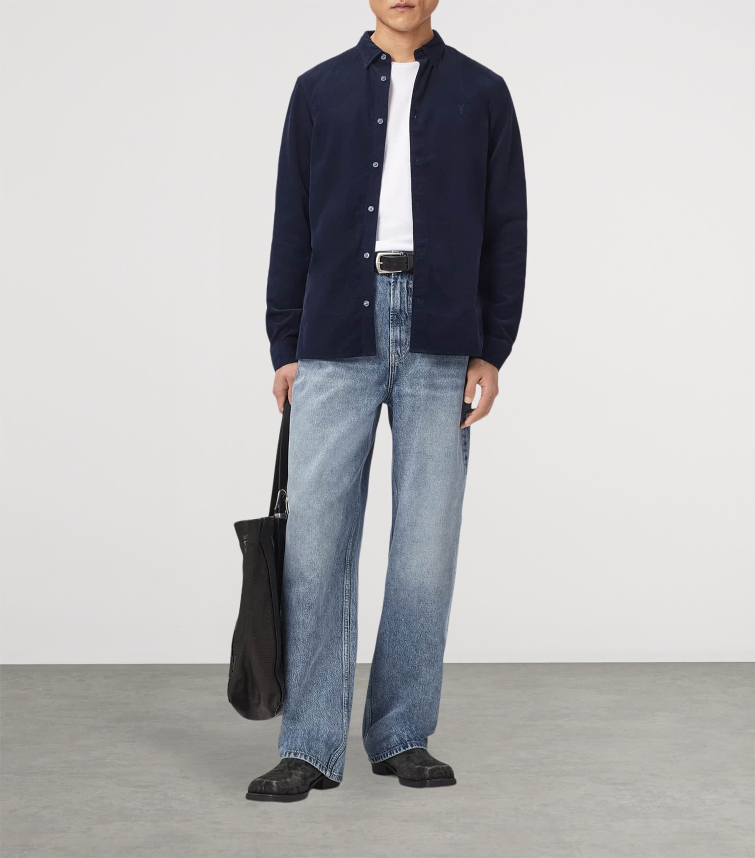 AllSaints Mens Cotton Corduroy Birchwood Shirt Sapphire Blue Image 5
