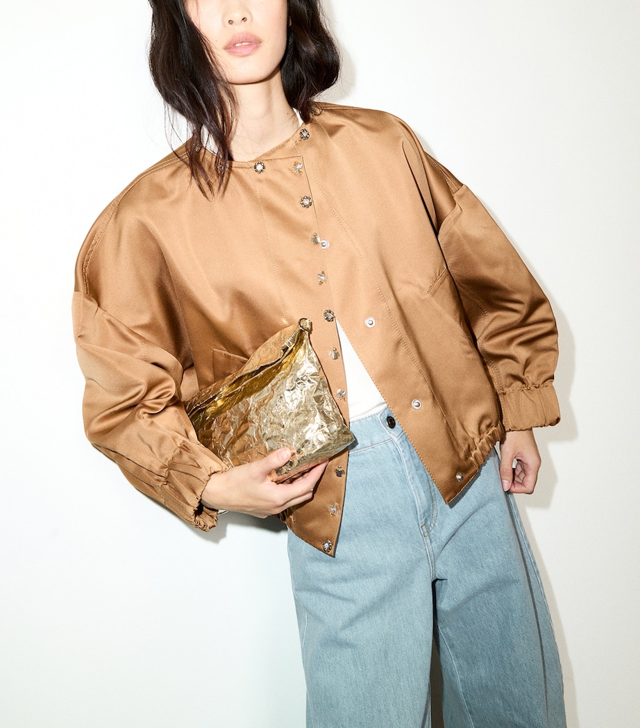 MAX&Co. Womens Satin Bomber Jacket Beige Image 2