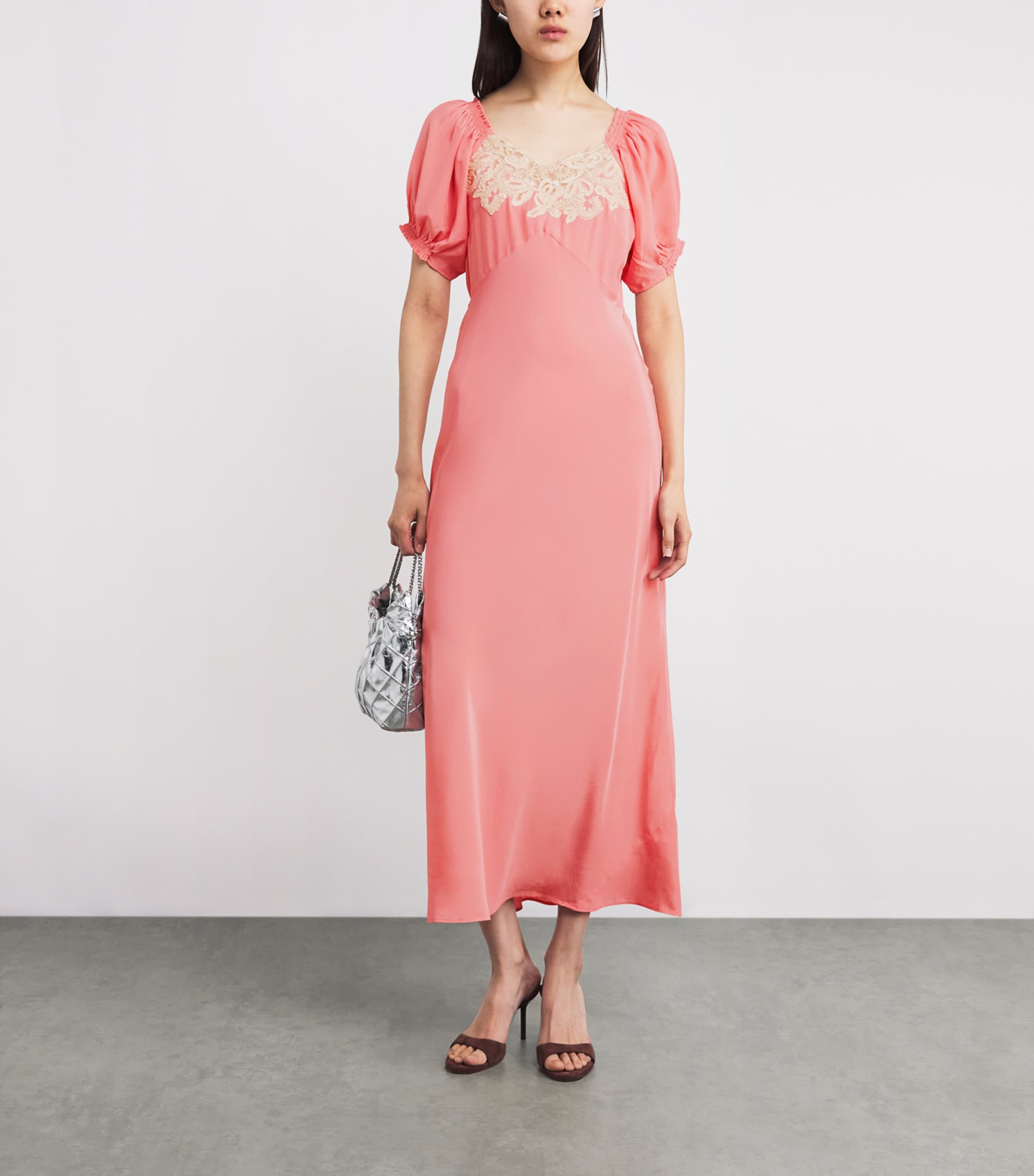 Silk Lace-Trim Midi Dress PINK Image 2