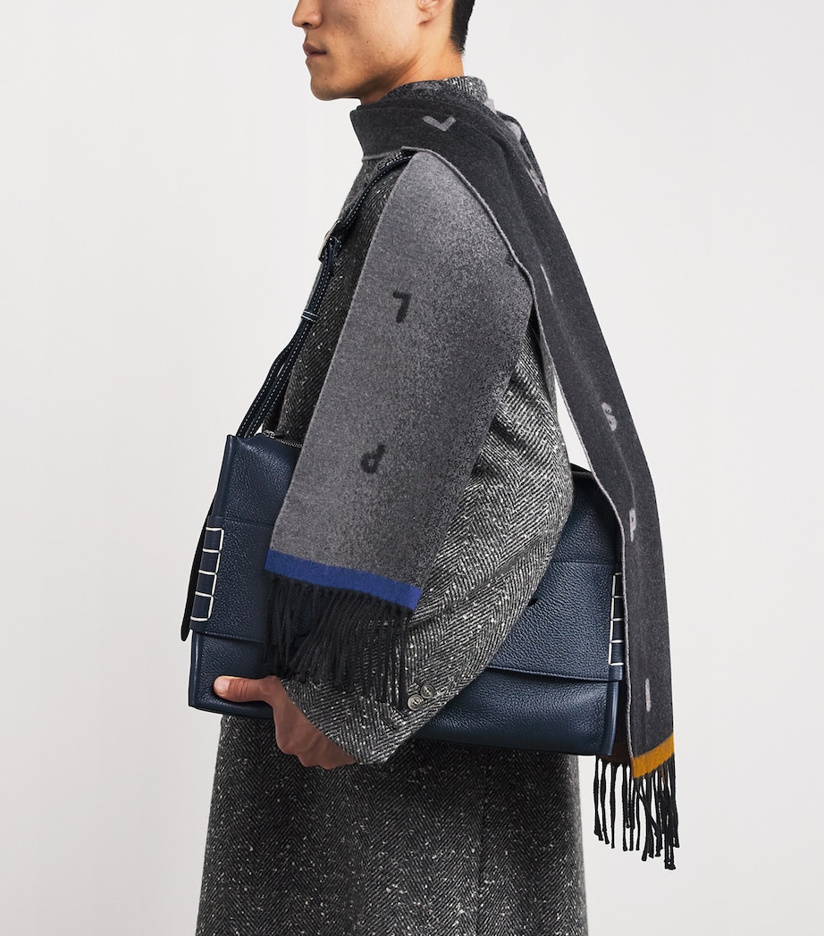 Merino Wool Jacquard Scarf 79_BLACK Image 3