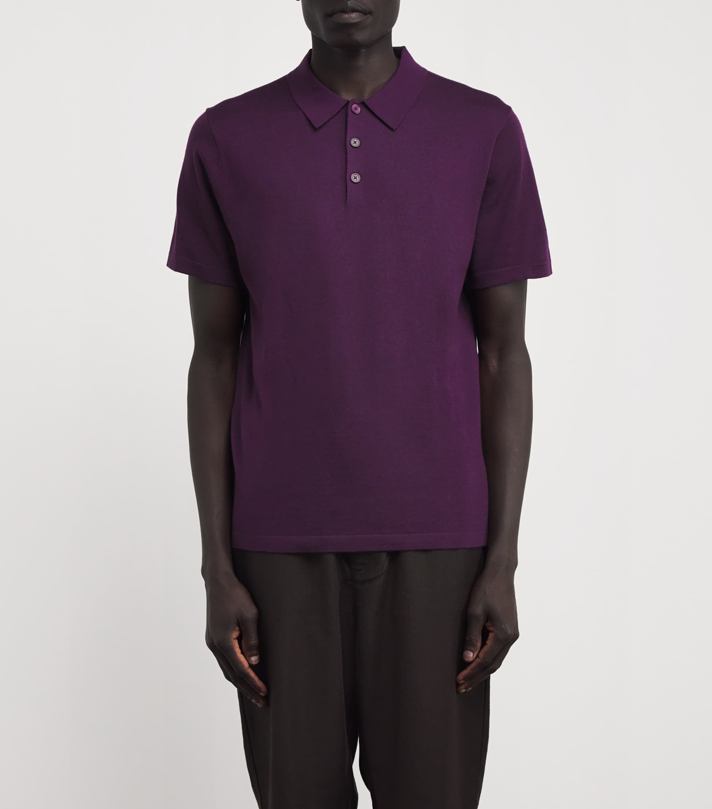 Virgin Wool Polo Shirt 8298-DARK VIOLET Image 3