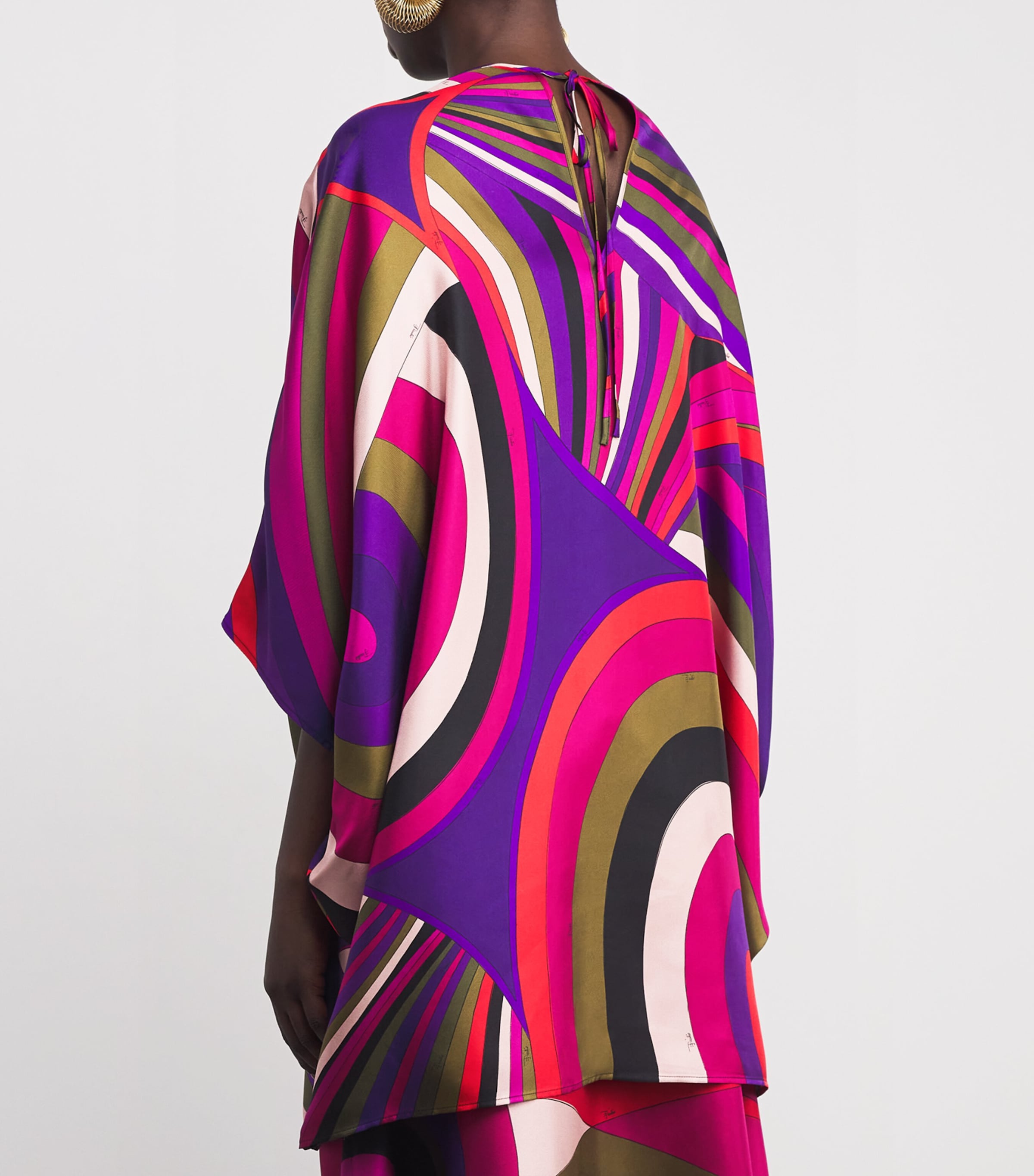 Silk Iride Print Mini Kaftan Dress 011/MUTICOLOR Image 4