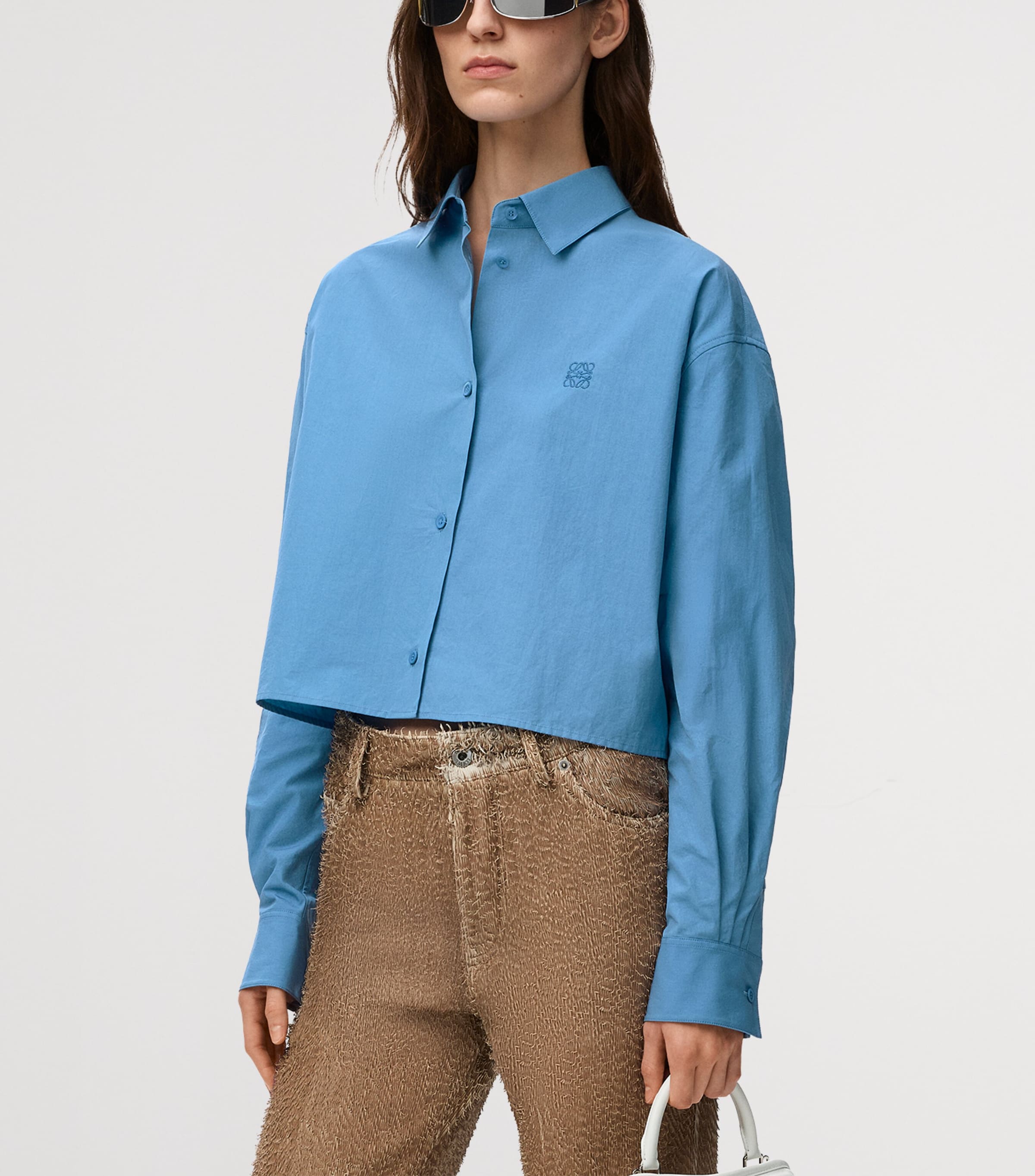 LOEWE Womens Cotton Cropped Shirt Blue Image 3