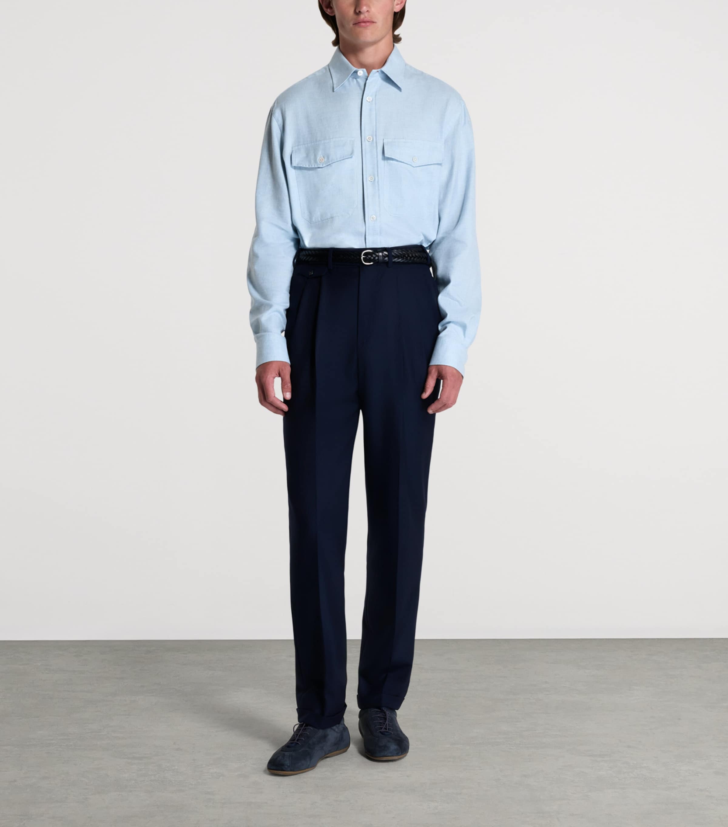 Dunhill Mens Cotton-Cashmere Shirt Blue Image 2