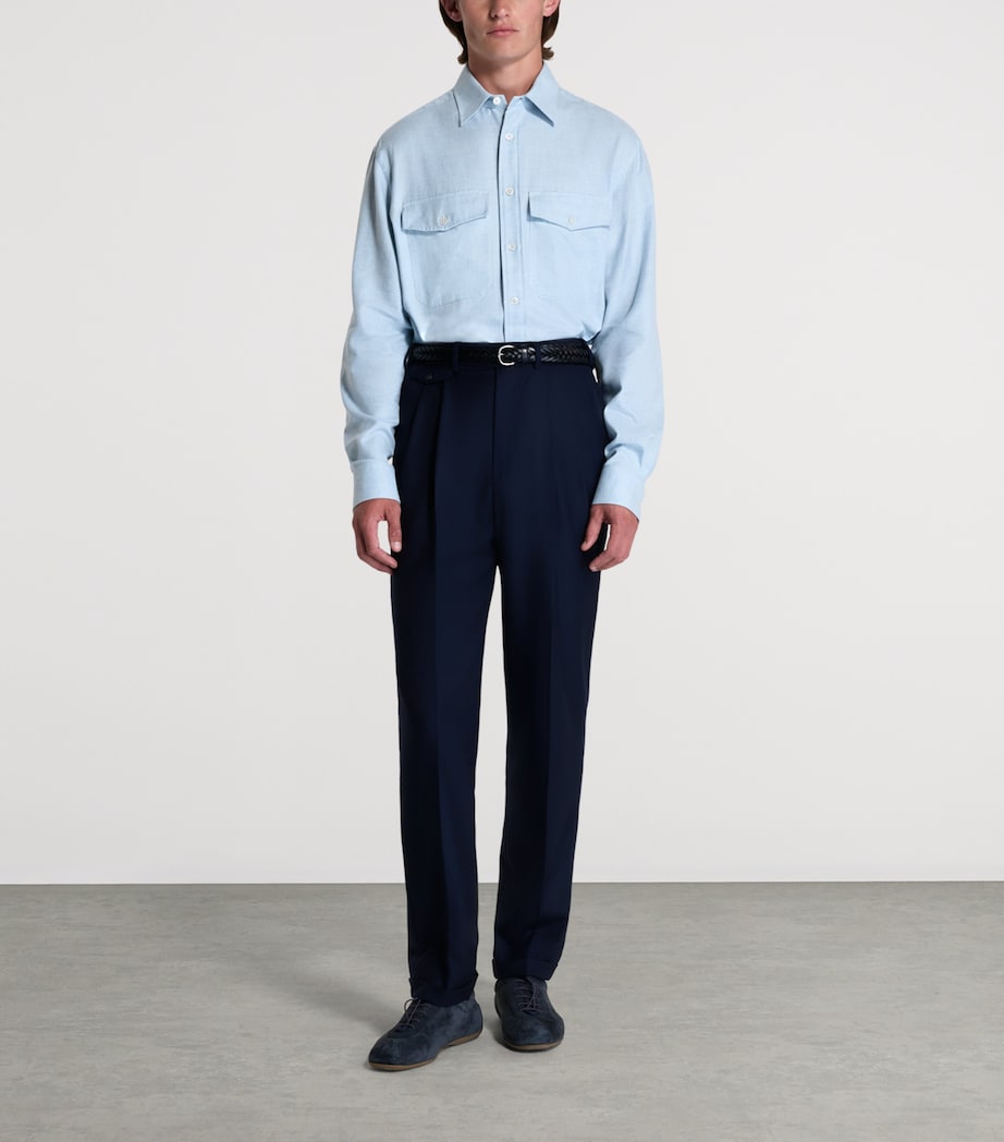 Dunhill Mens Cotton-Cashmere Shirt Blue Image 2