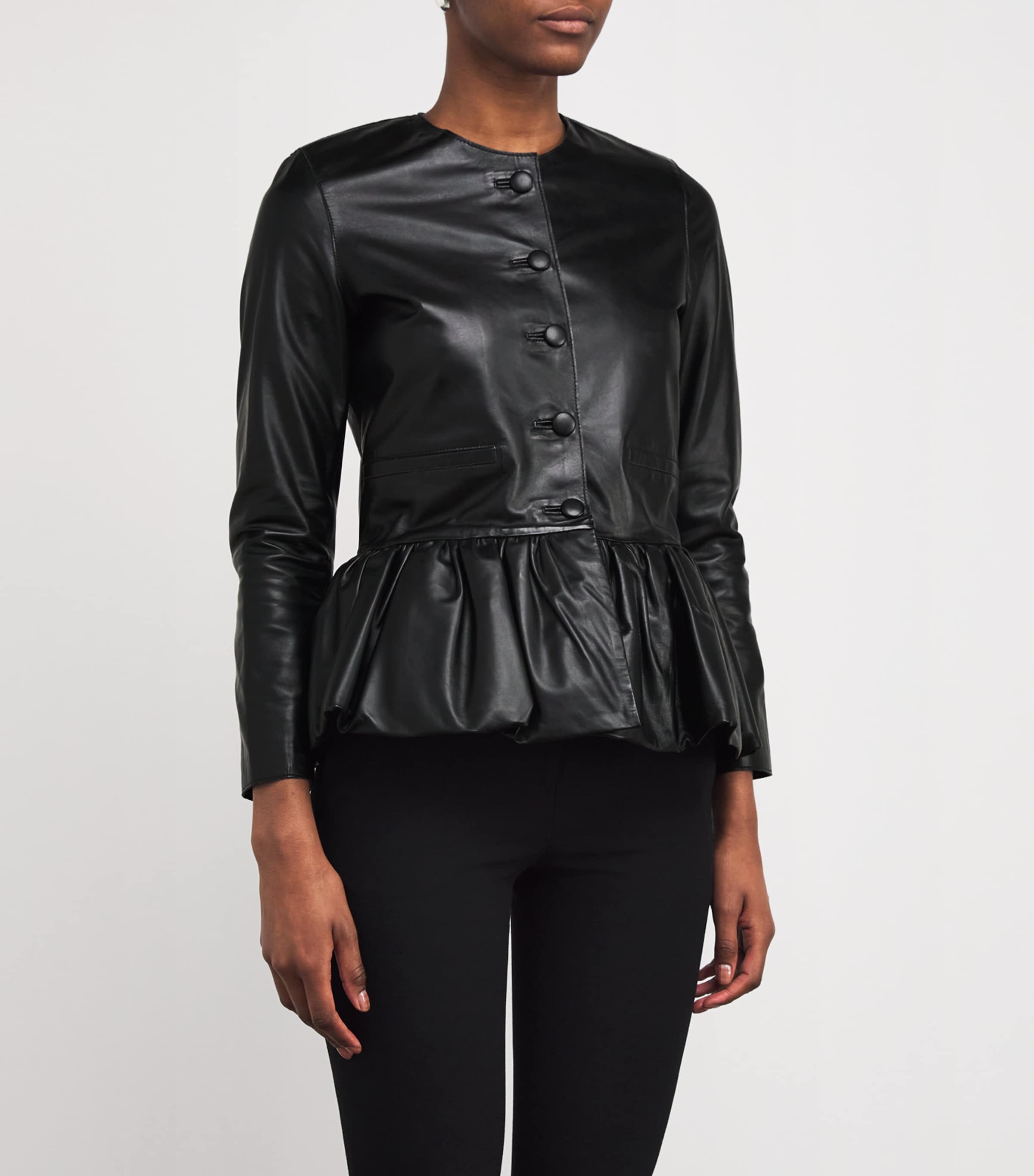 Peplum Leather Jacket BLACK Image 3