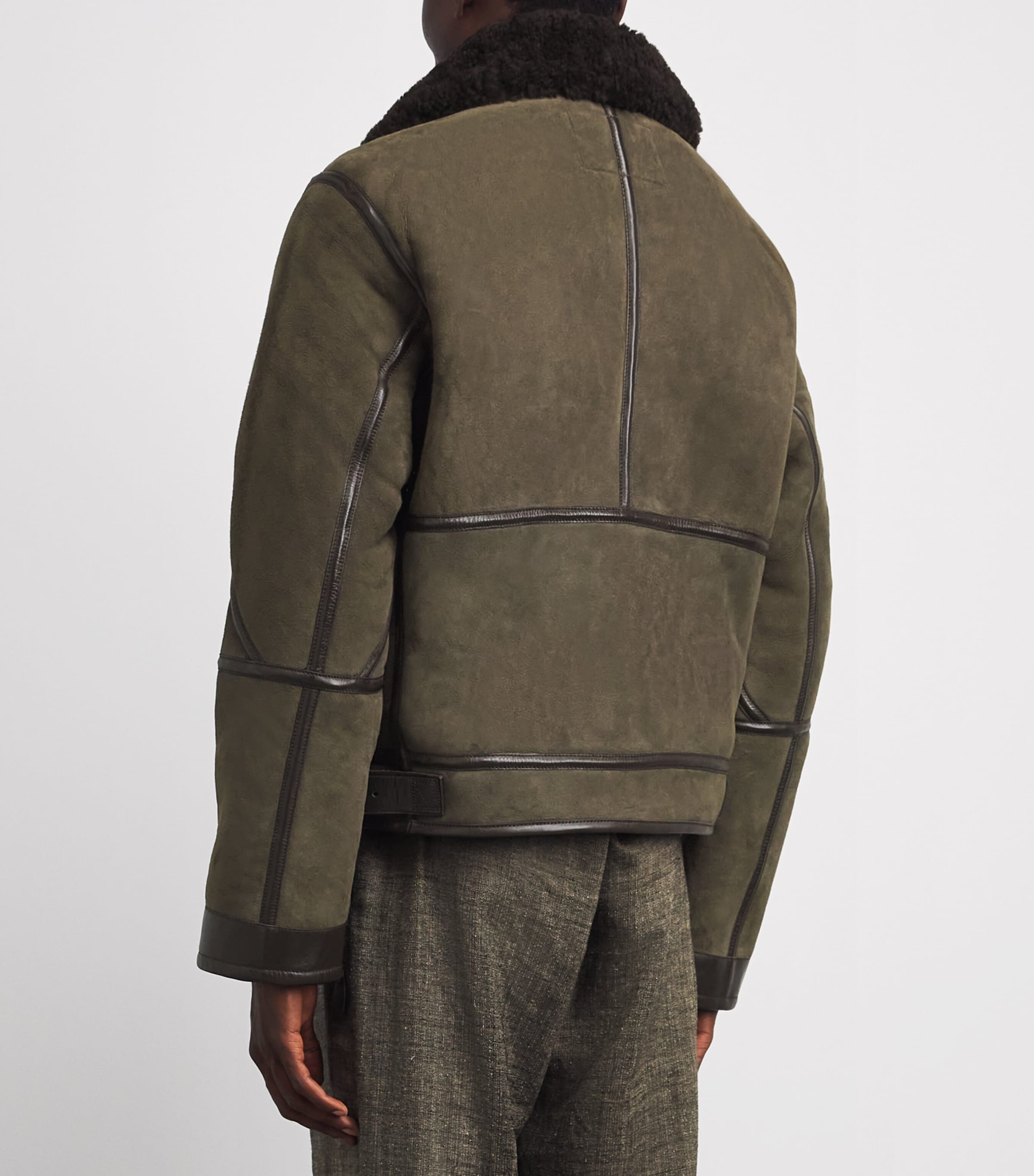 Polo Ralph Lauren Mens Shearling Flight Jacket Myrtle Grn/dark Brn Image 5