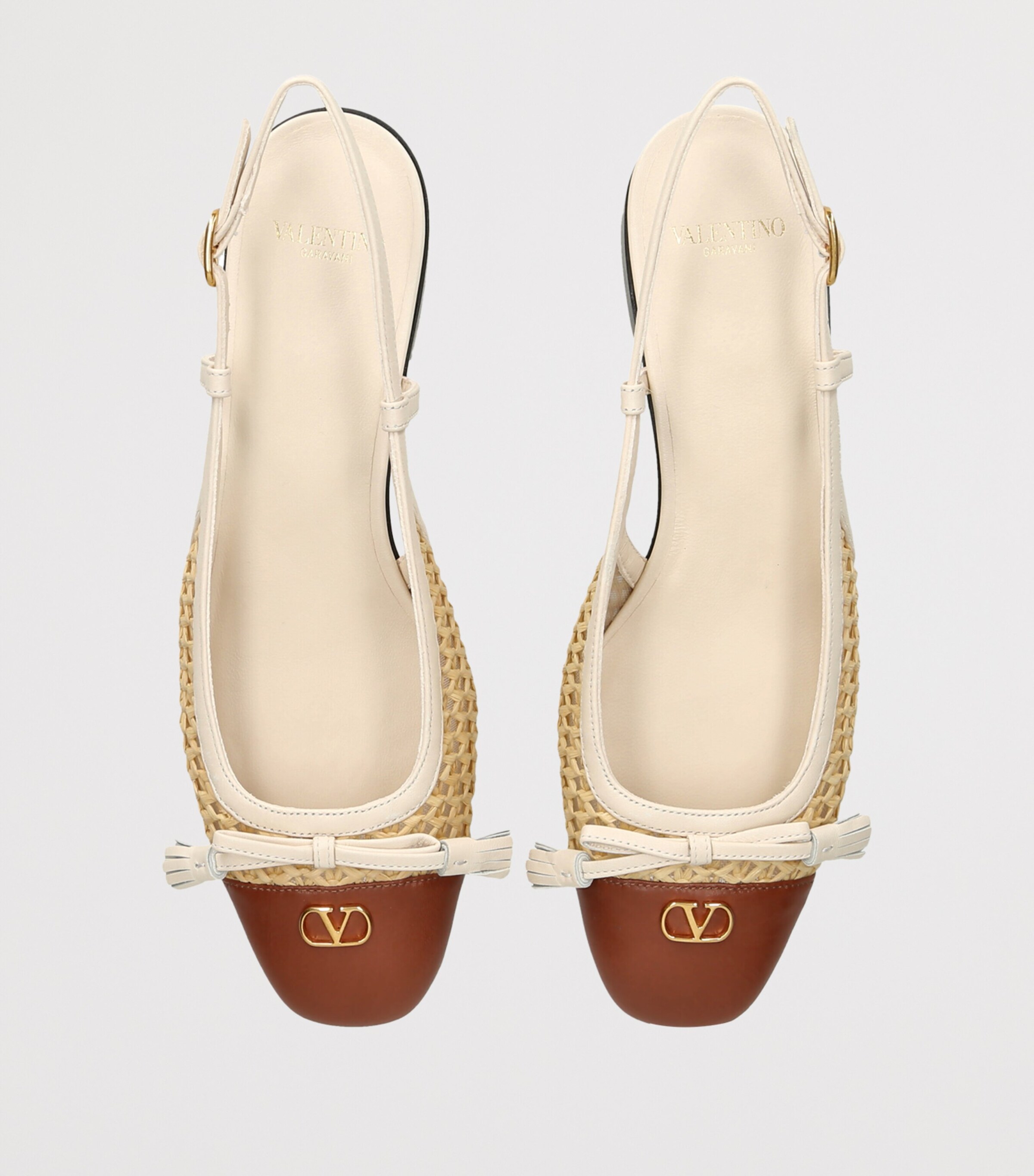 Valentino Garavani Raffia Velet du Roi Slingback Flats 25 Cream Comb Image 4