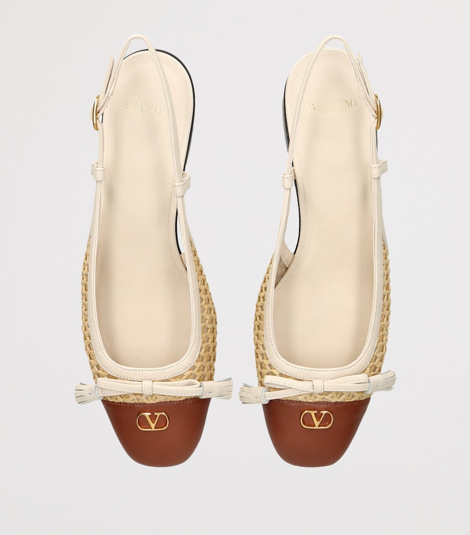 Valentino Garavani Raffia Velet du Roi Slingback Flats 25 Cream Comb Image 4
