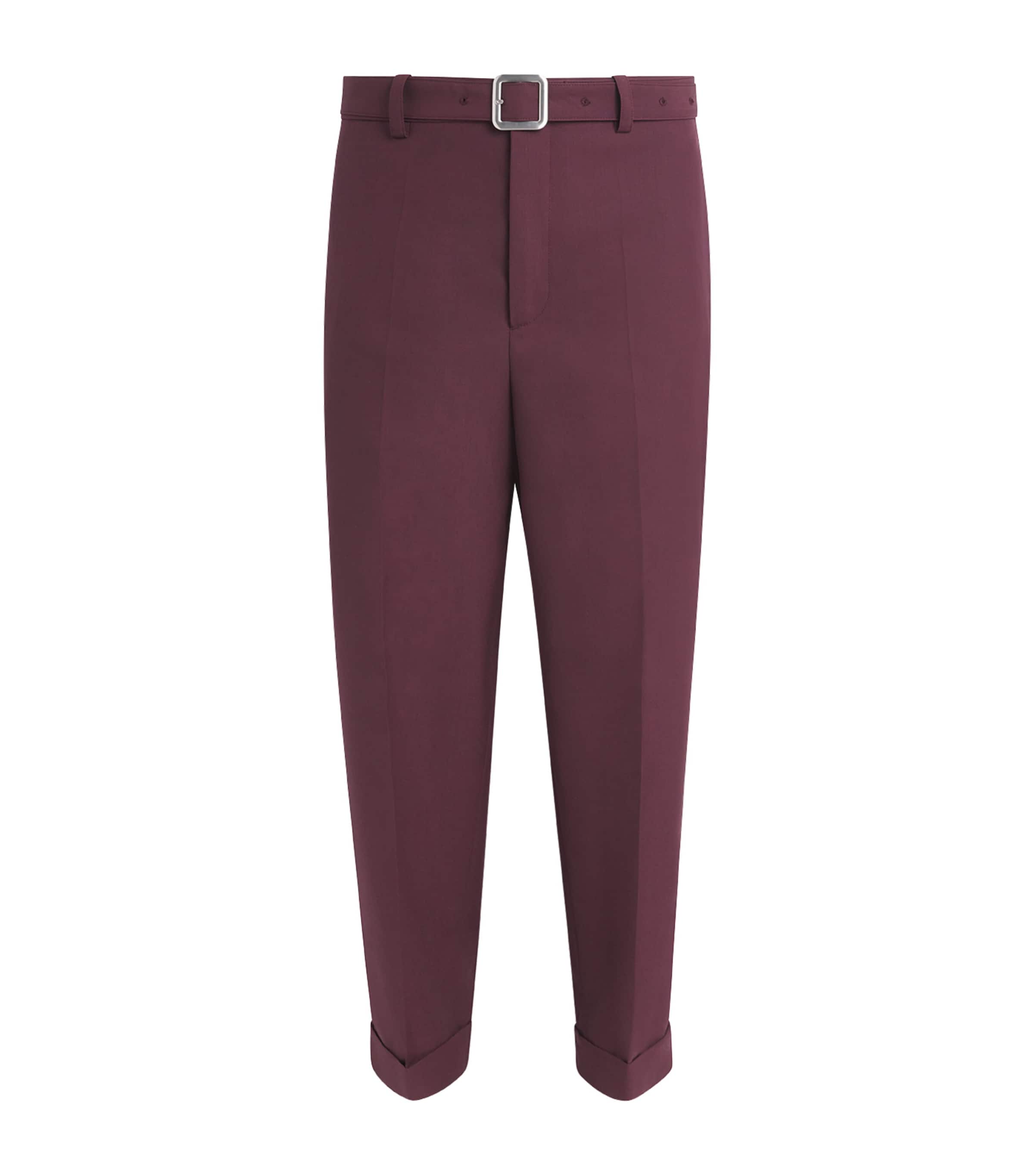 Jil Sander Wool Belted Trousers In Burgundy