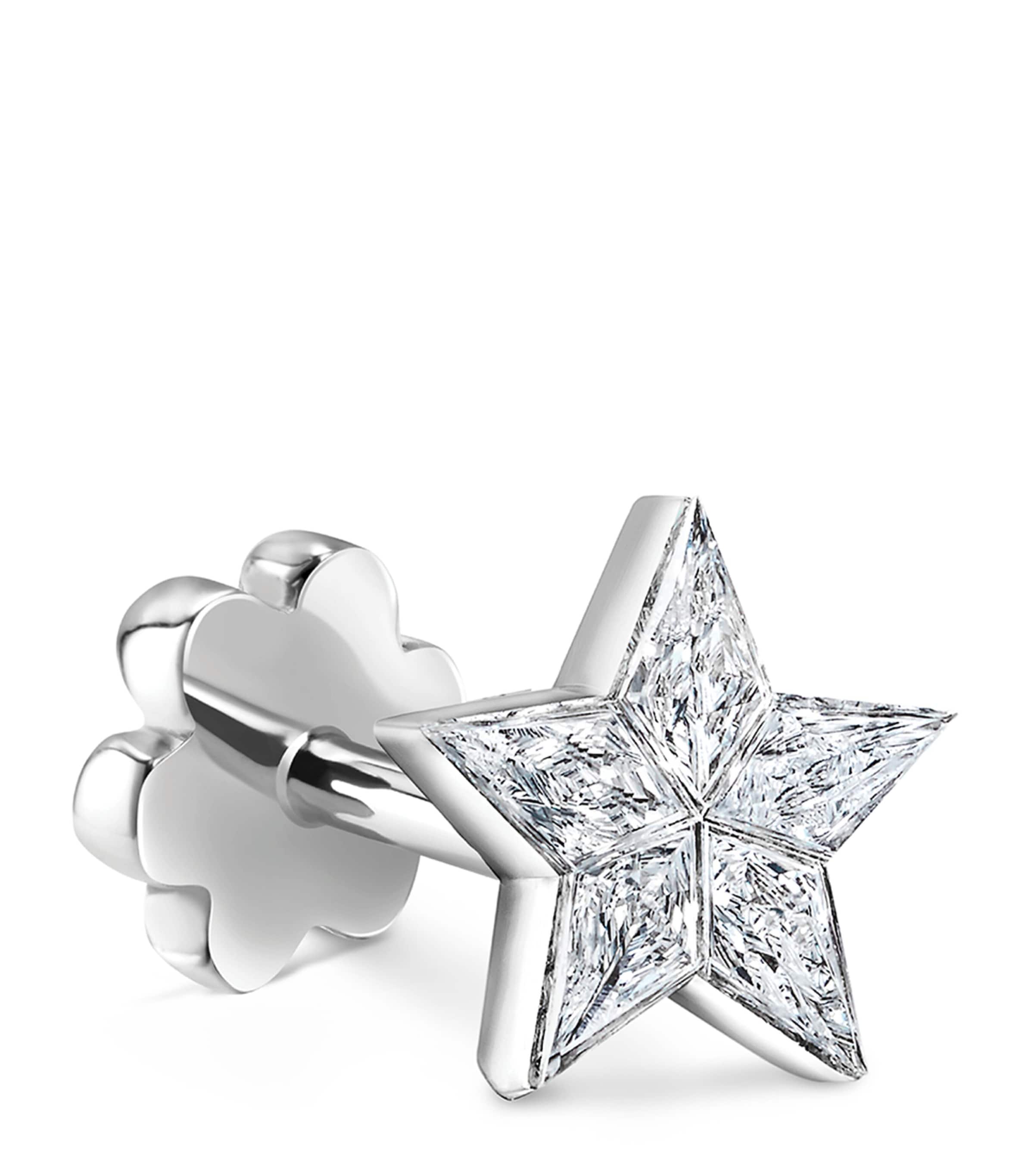 Maria Tash White Gold Invisible Set Diamond Star Threaded Stud Earring In White