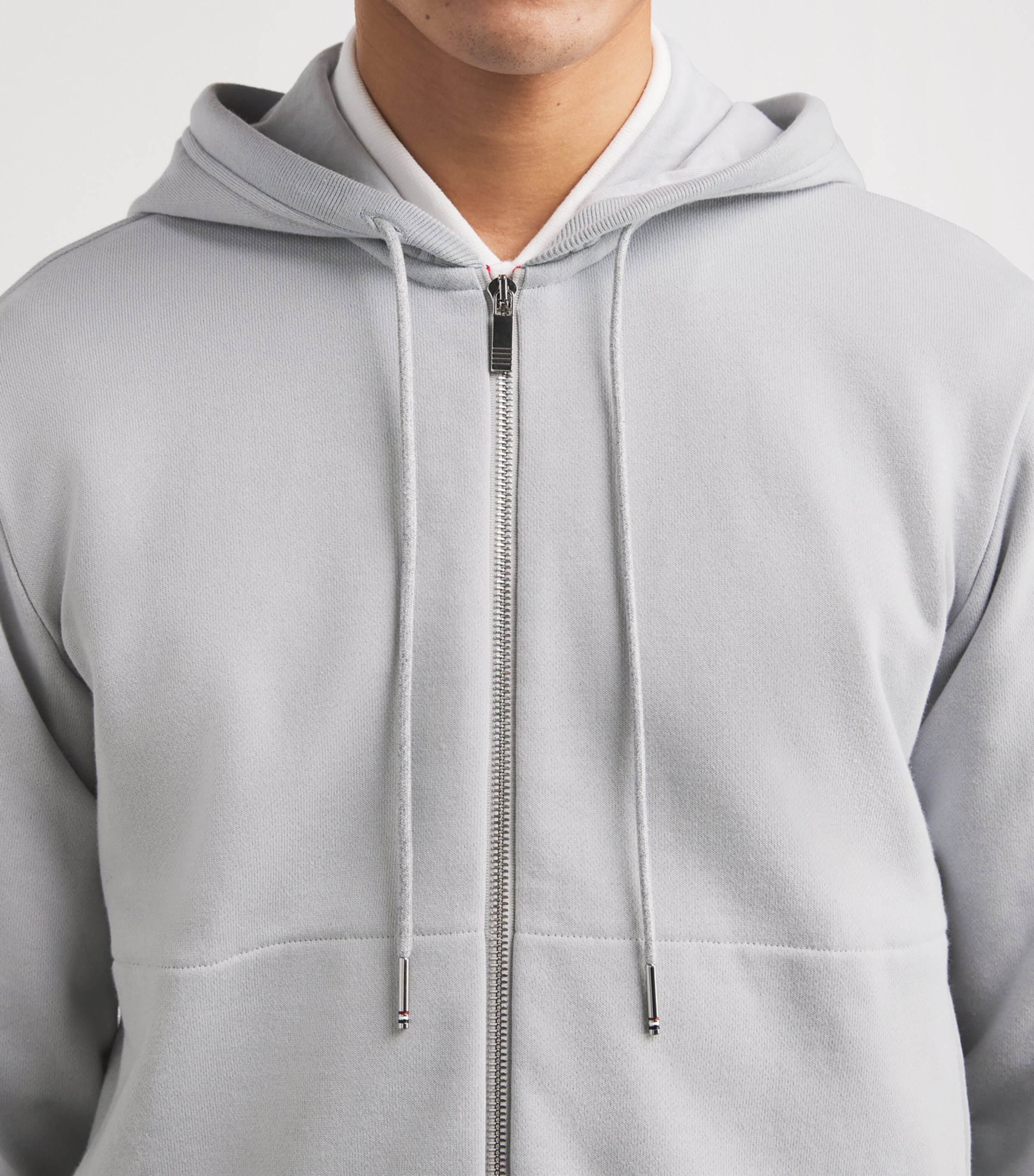 Thom Browne Mens Cotton 4-Bar Zip-Up Hoodie Pale Grey Image 3