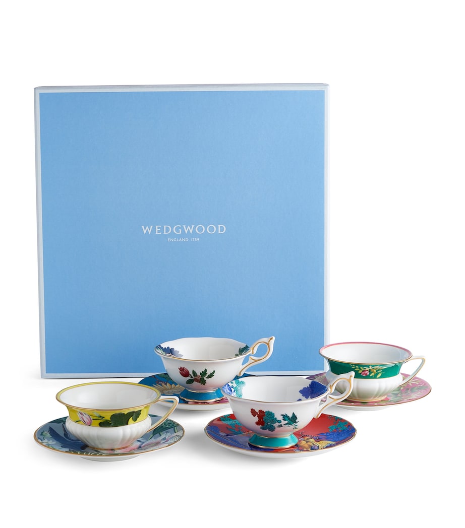 Set of 4 Wonderlust Teacups and Saucers MULTI Image 2