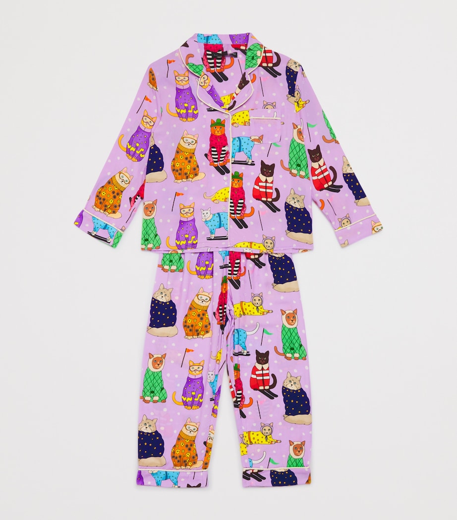 Skiing Cats Print Pyjama Set (2-13 Years) LILAC Image 2