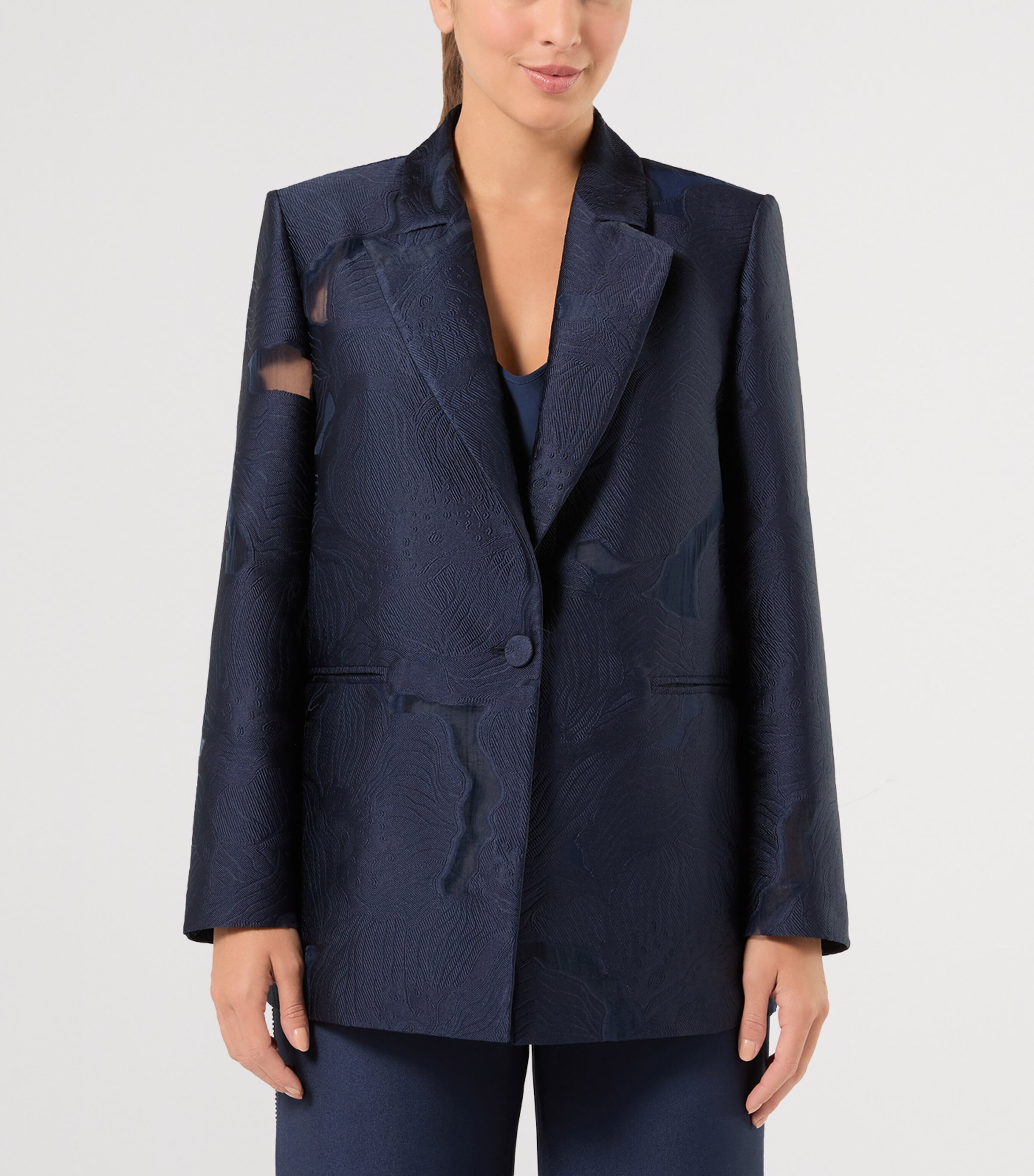 Marina Rinaldi Womens Floral Jacquard Blazer Navy Image 3