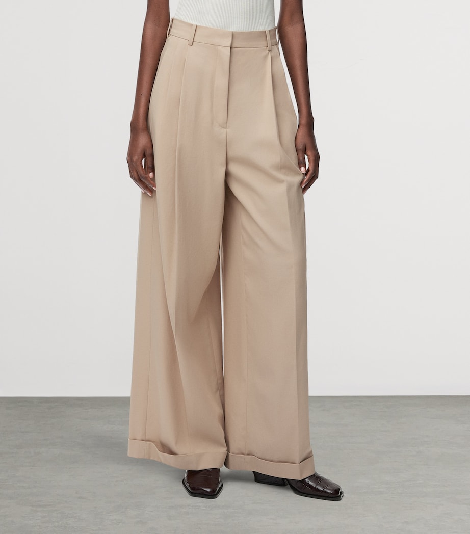 Cotton Wide-Leg Trousers BEIGE Image 3