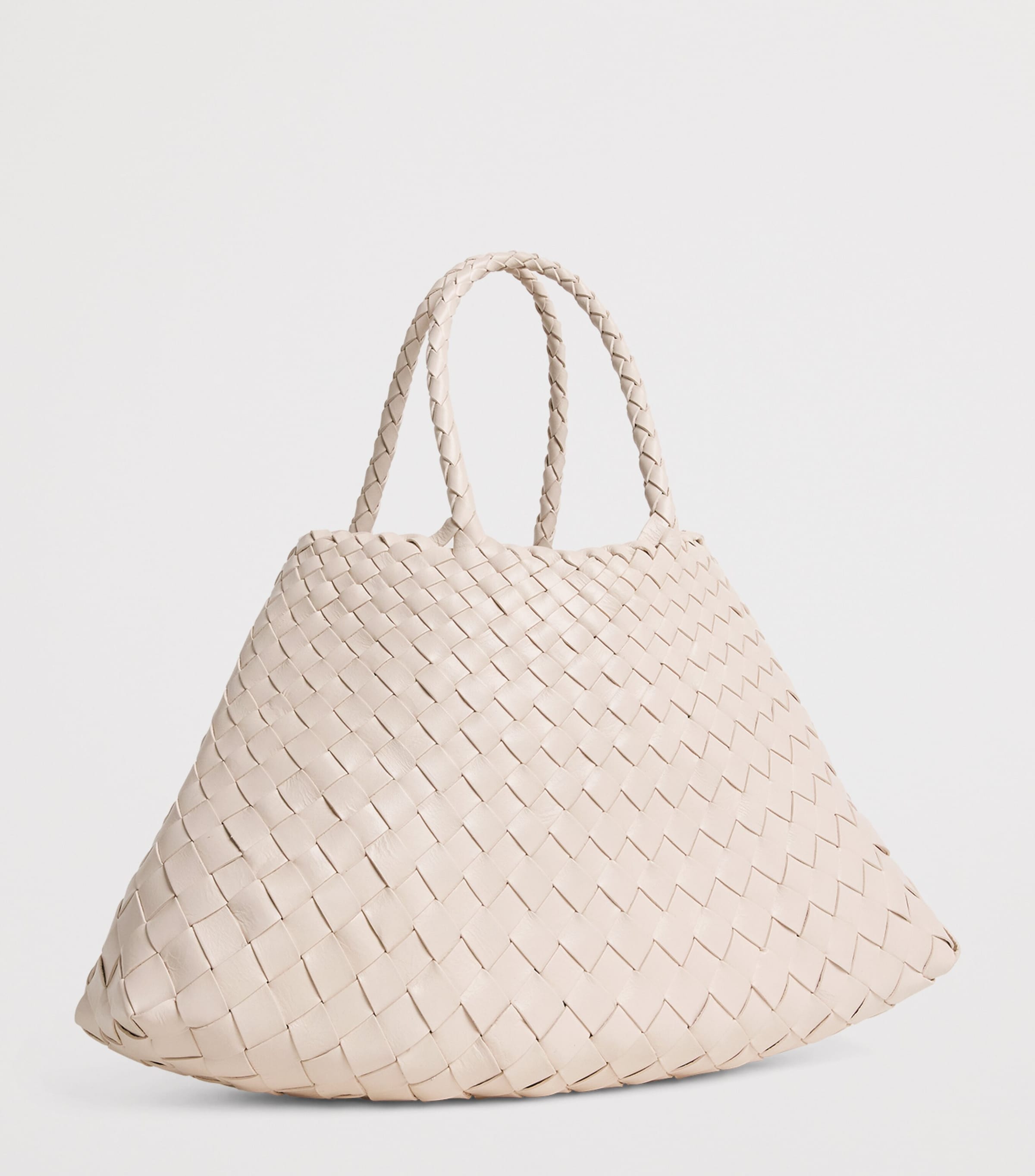 DRAGON DIFFUSION Small Leather Woven Santa Croce Tote Bag Sand Image 3